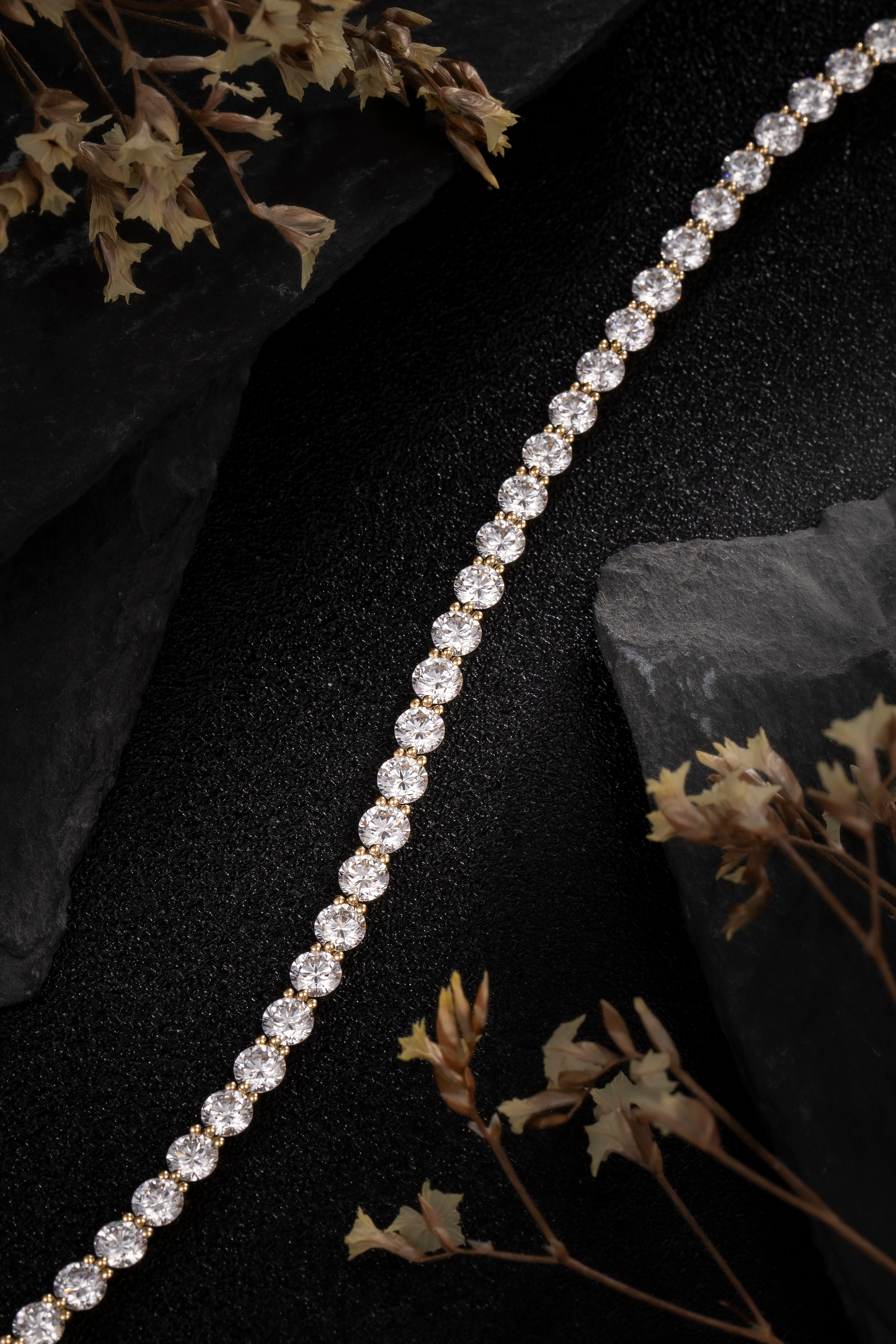 14K Yellow Gold Full Pave Round Diamond Tennis Bracelet (≈0.07ct/p)