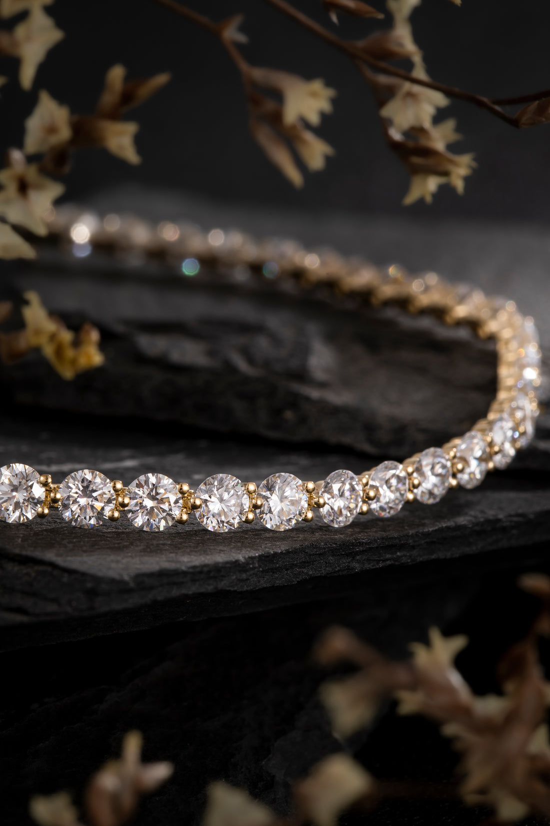 14K Yellow Gold Full Pave Round Diamond Tennis Bracelet (≈0.073ct/p)