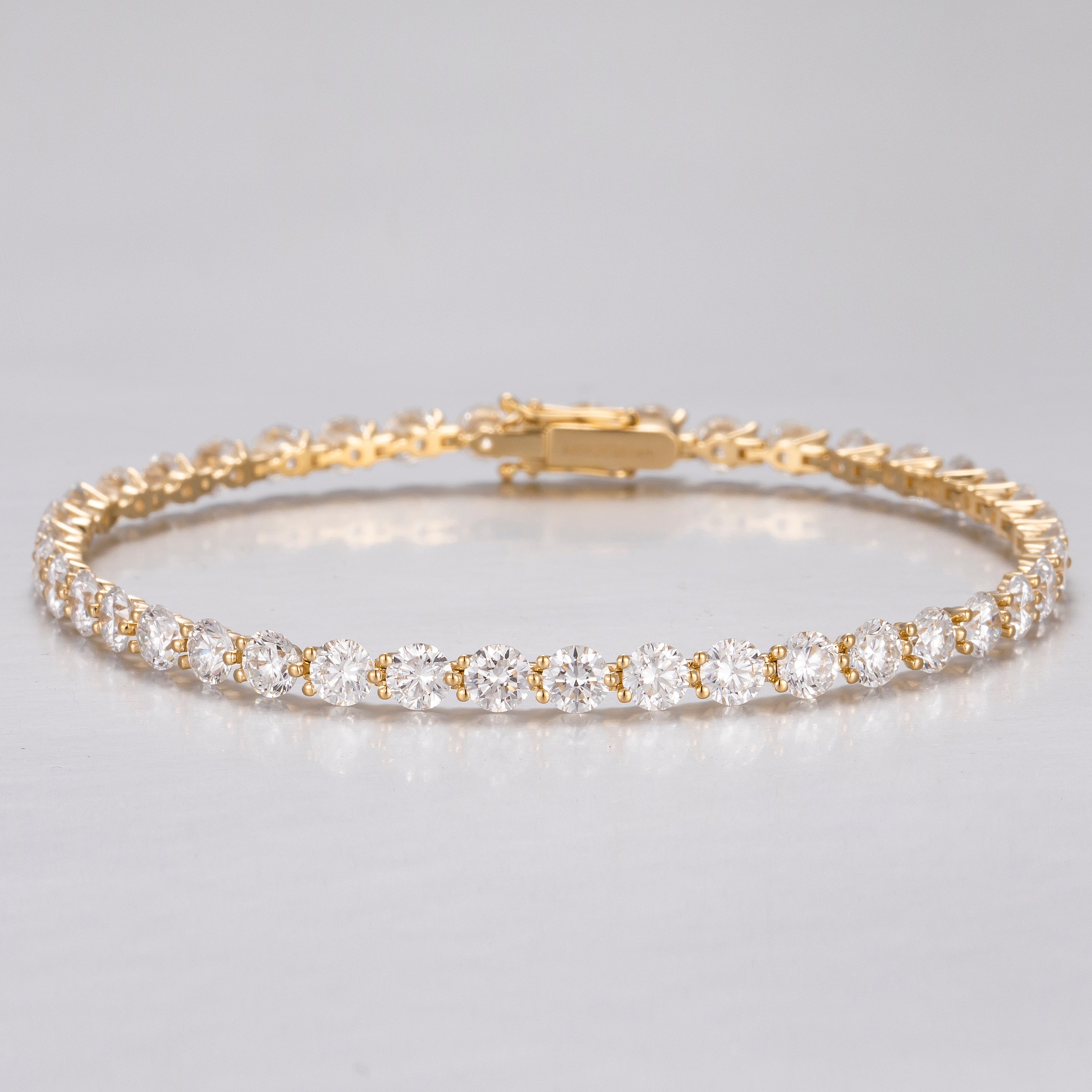 14K Yellow Gold Full Pave Round Diamond Tennis Bracelet (≈0.07ct/p)