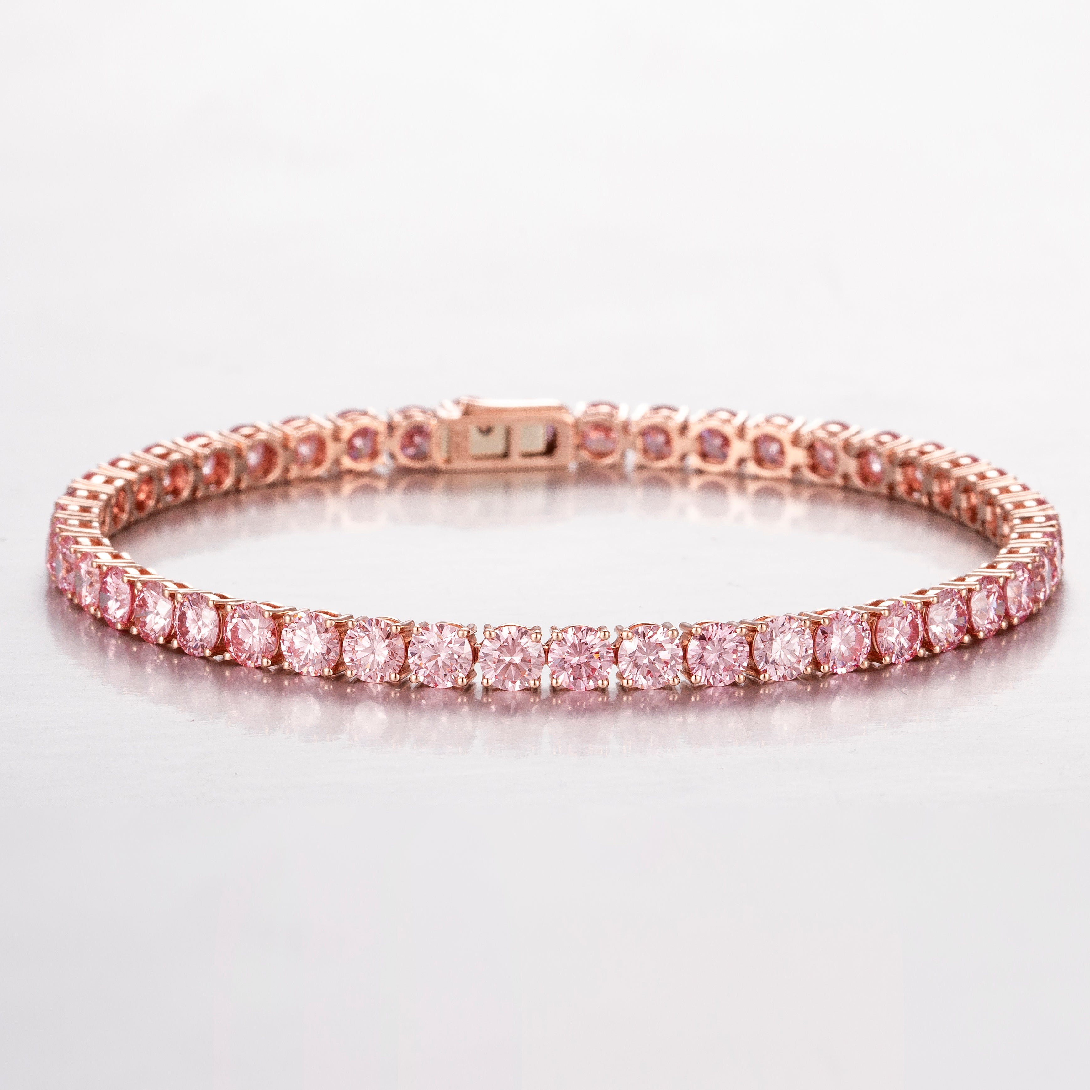 14K Rose Gold Full Pave Pink Lab-Grown Diamond Tennis Bracelet (≈0.08ct/p)