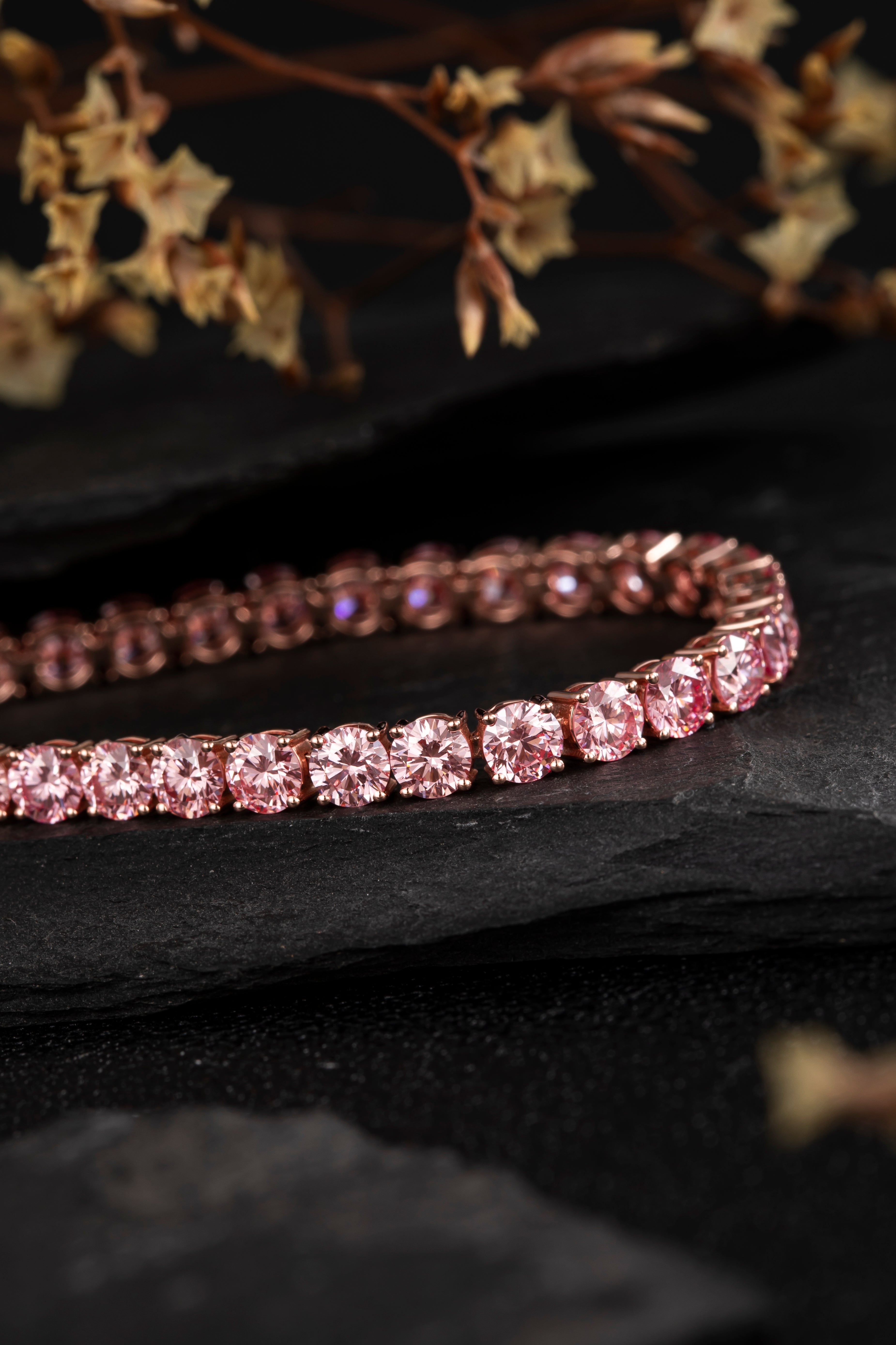 14K Rose Gold Full Pave Pink Lab-Grown Diamond Tennis Bracelet (≈0.08ct/p)