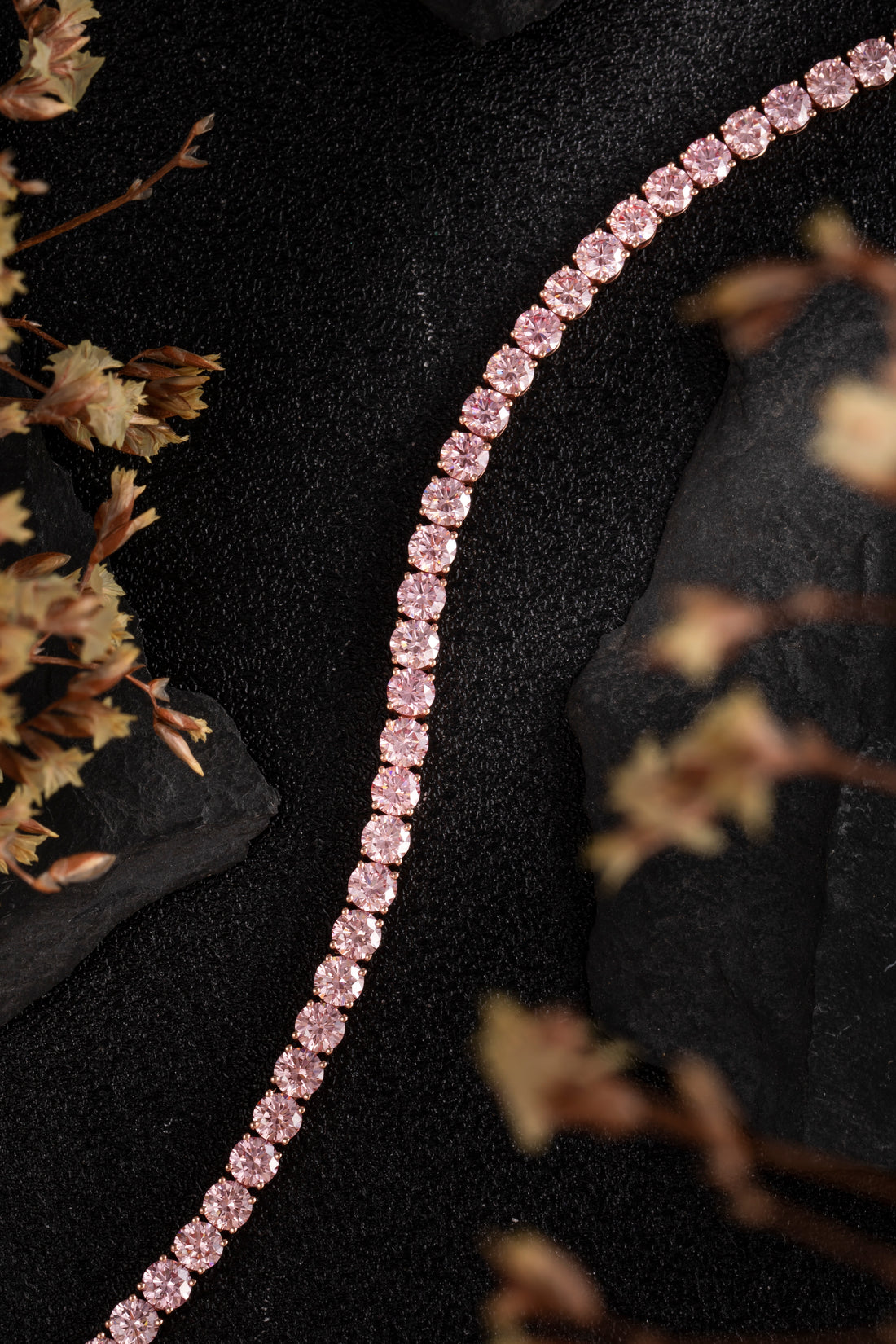 14K Rose Gold Full Pave Pink Lab-Grown Diamond Tennis Bracelet (≈0.081ct/p)