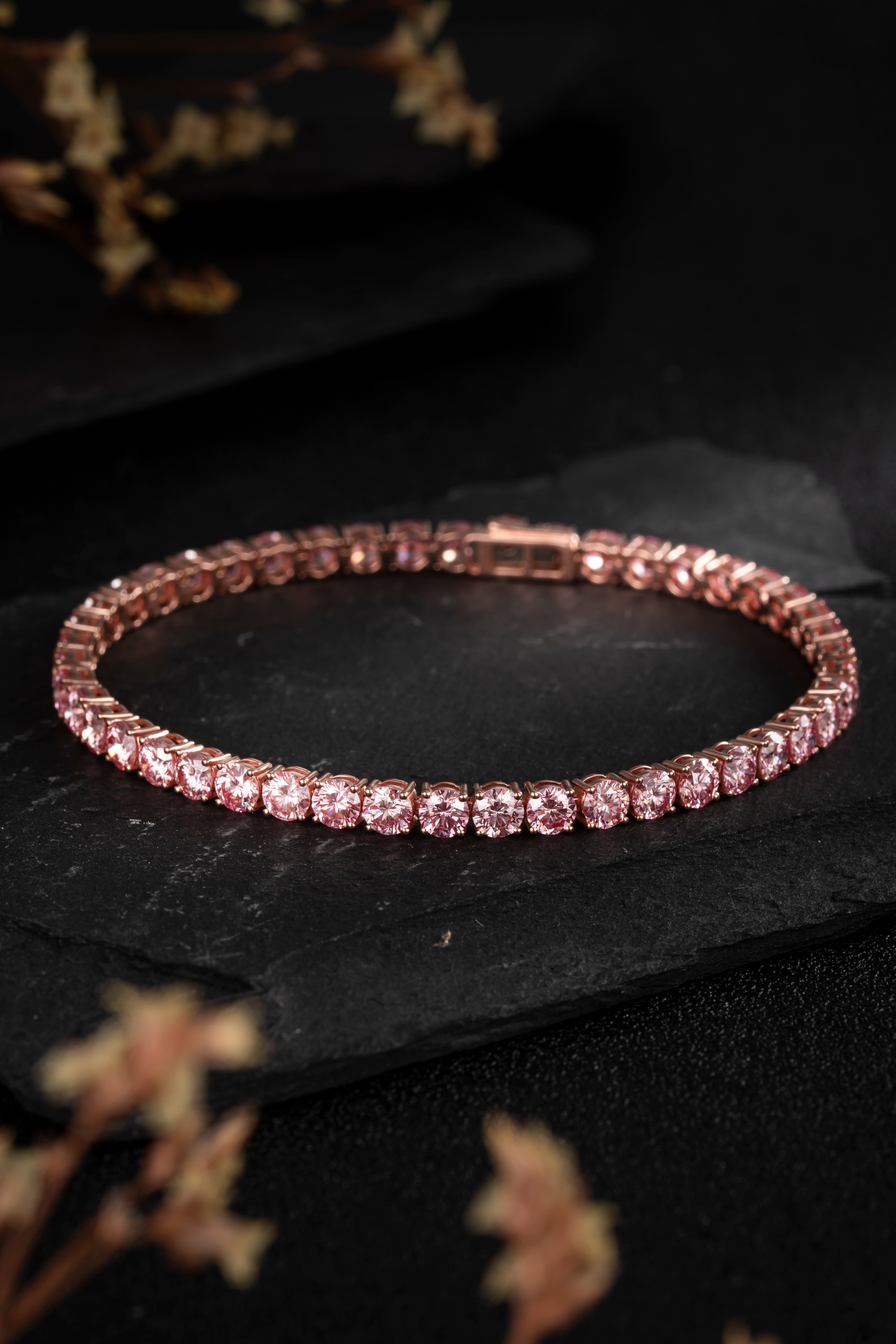14K Rose Gold Full Pave Pink Lab-Grown Diamond Tennis Bracelet (≈0.08ct/p)