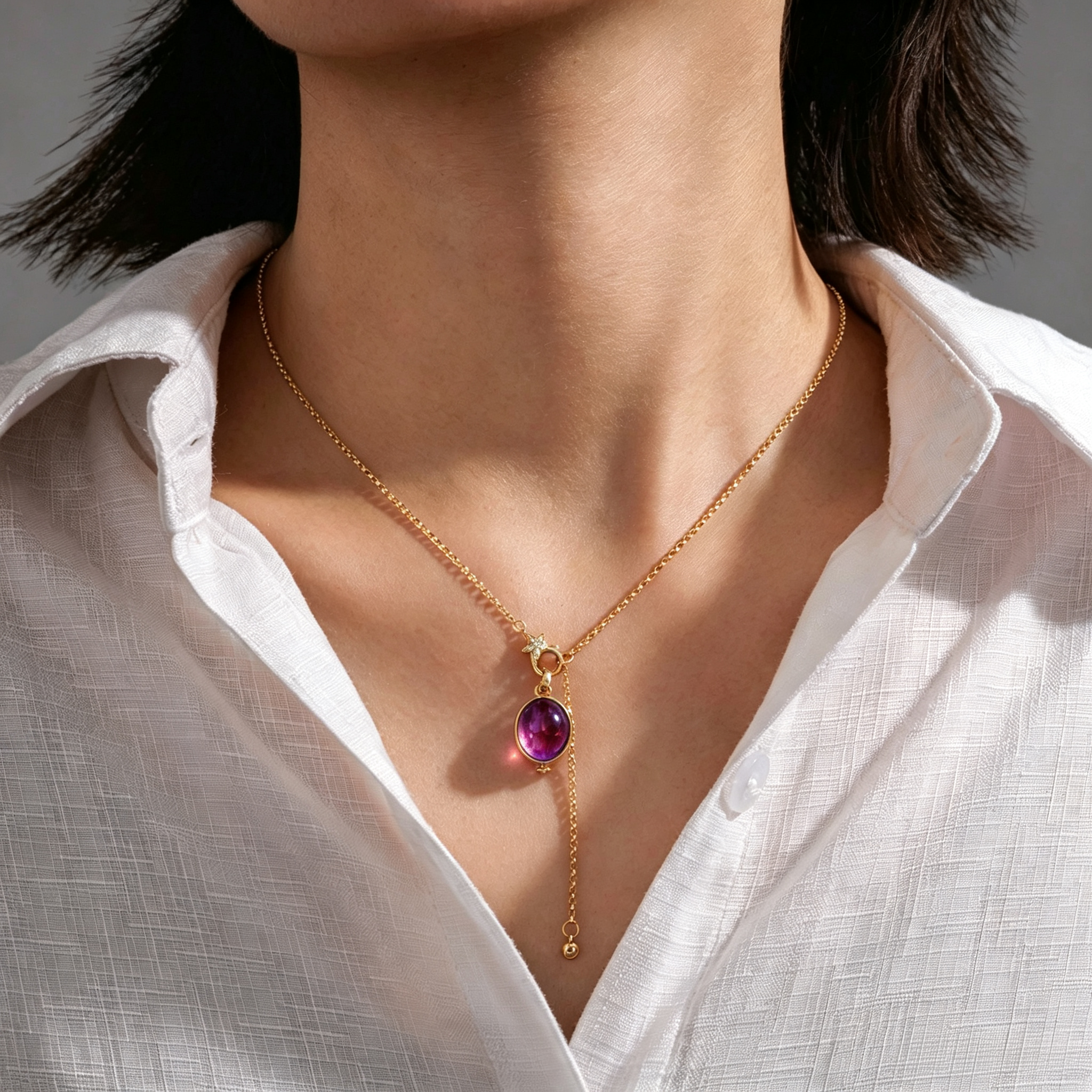 18K Gold Oval Gemstone Enhancer Pendant