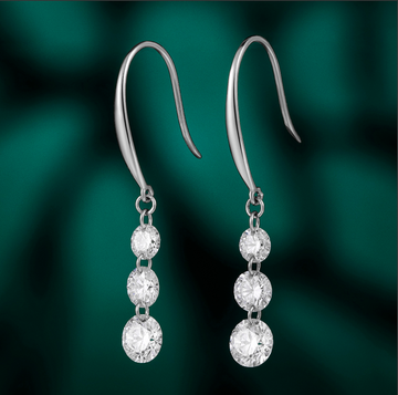 1.01CT Graduated Round Lab‑Grown Diamond Fish‑Hook Drop Earrings in 10K