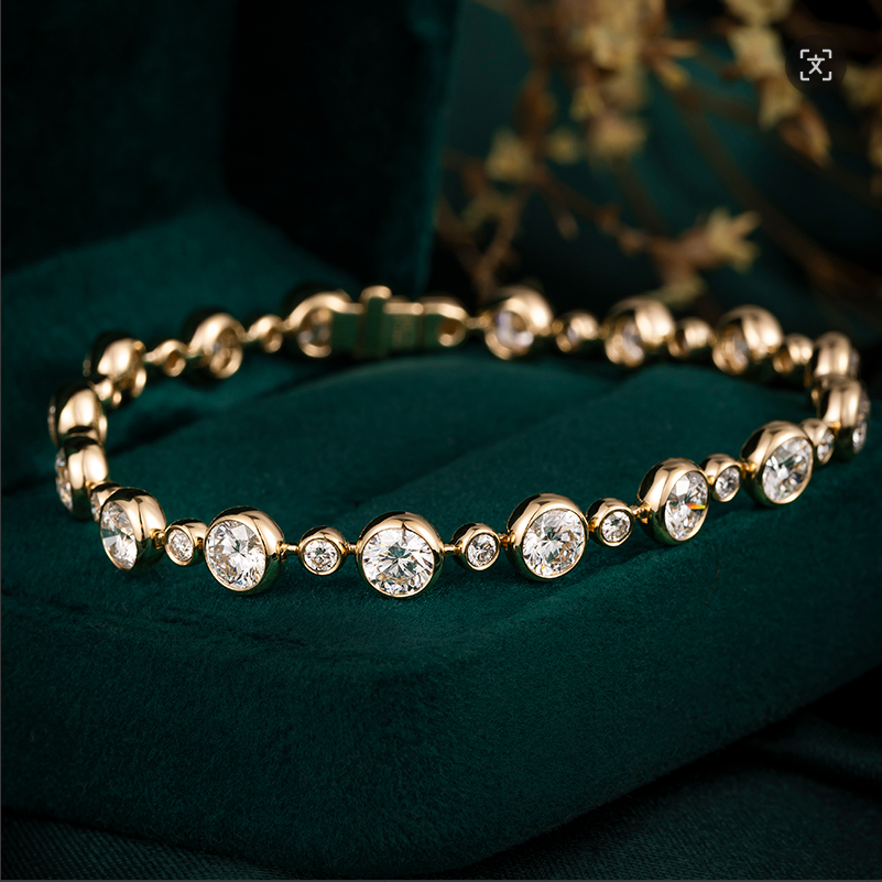 6.34CT Alternating Large & Small Bezel‑Set Lab‑Grown Diamond Tennis Bracelet in 14K
