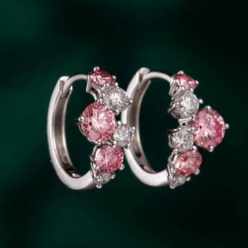 0.92CT Alternating Pink & White Round Lab‑Grown Diamond Huggie Hoop Earrings in 10K