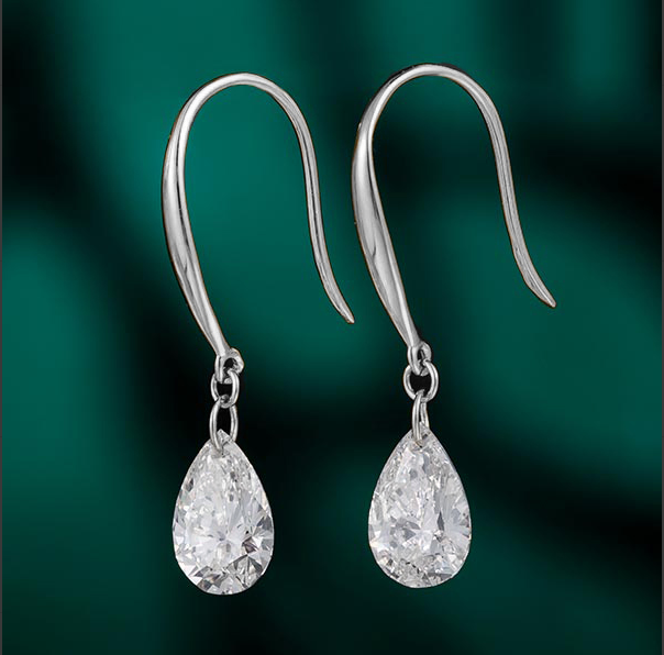 1CT Pear‑Shaped Lab‑Grown Diamond Drop Fish‑Hook Earrings in 10K