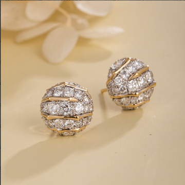 2CT Large Pave‑Set Lab‑Grown Diamond Dome Stud Earrings with Wavy Gold Bands in 14K
