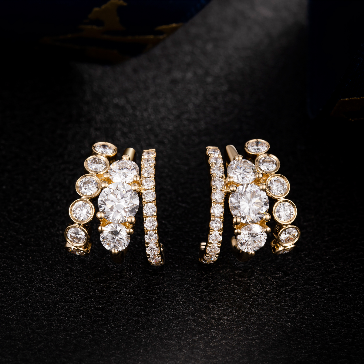 1.9CT Multi‑Row Graduated Round Lab‑Grown Diamond Cuff Huggie Earrings in 14K