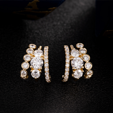 1.9CT Multi‑Row Graduated Round Lab‑Grown Diamond Cuff Huggie Earrings in 14K