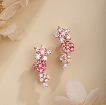 2.86CT Petal‑Shaped Gradient Pink & White Lab‑Grown Diamond Climber Earrings in 14K