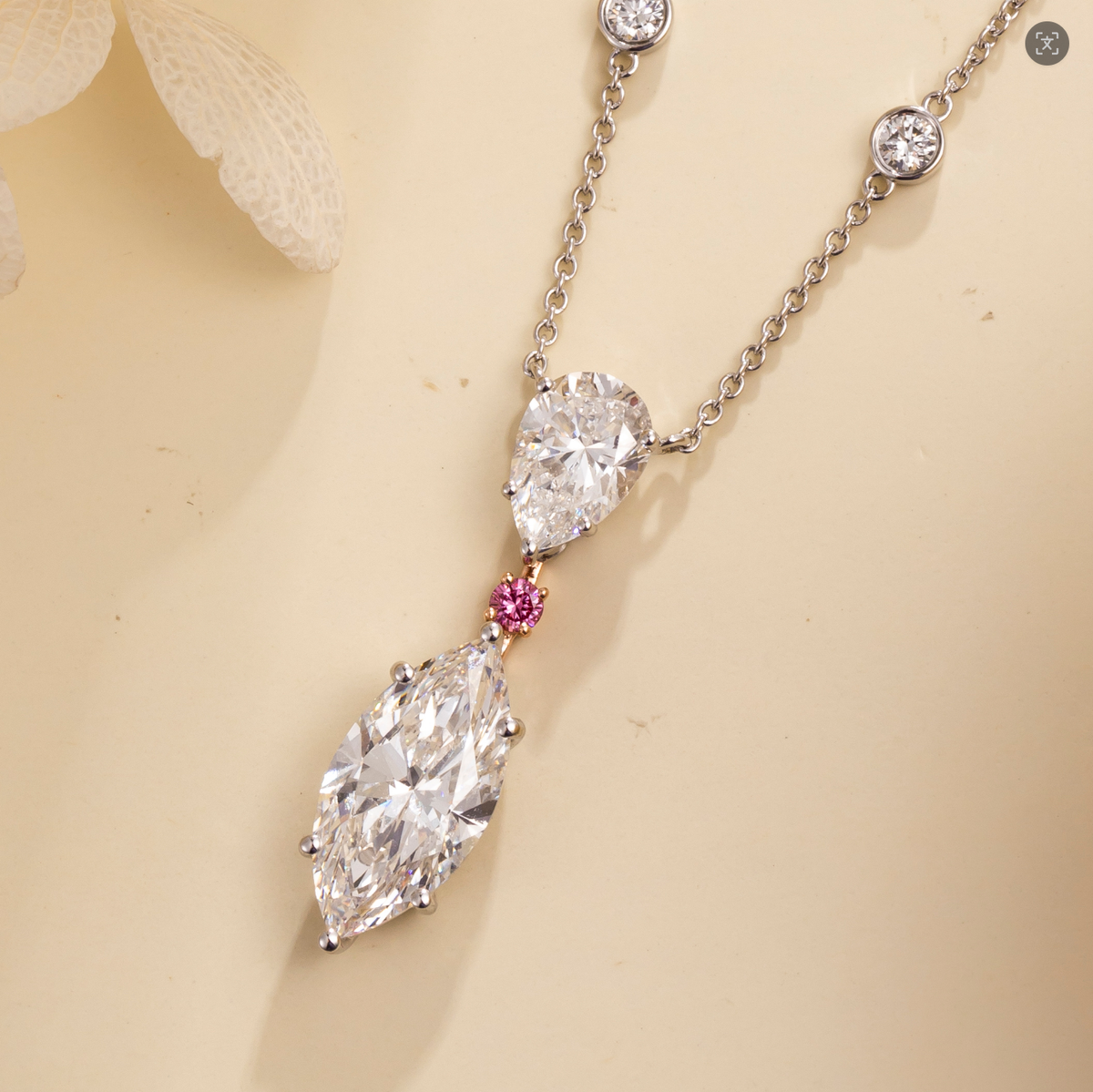 3.16CT Certified Pear & Marquise‑Cut Lab‑Grown Diamond Pendant Necklace in 14K