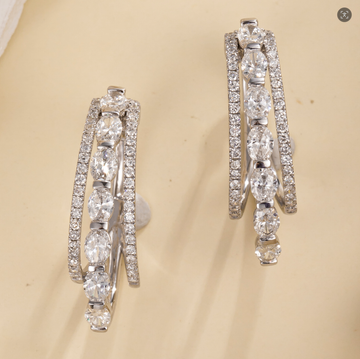 1.68CT Double‑Row Oval Lab‑Grown Diamond Hoop Earrings in 14K