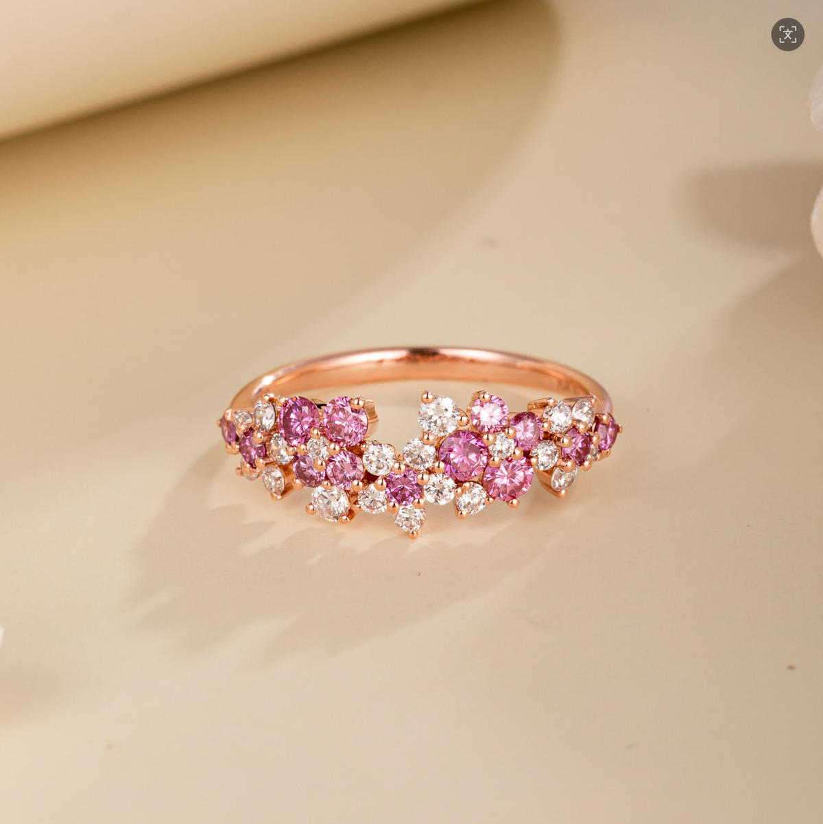 0.9CT Pink Lab‑Grown & White Lab‑Grown Diamond Cluster Ring in 14K Rose Gold