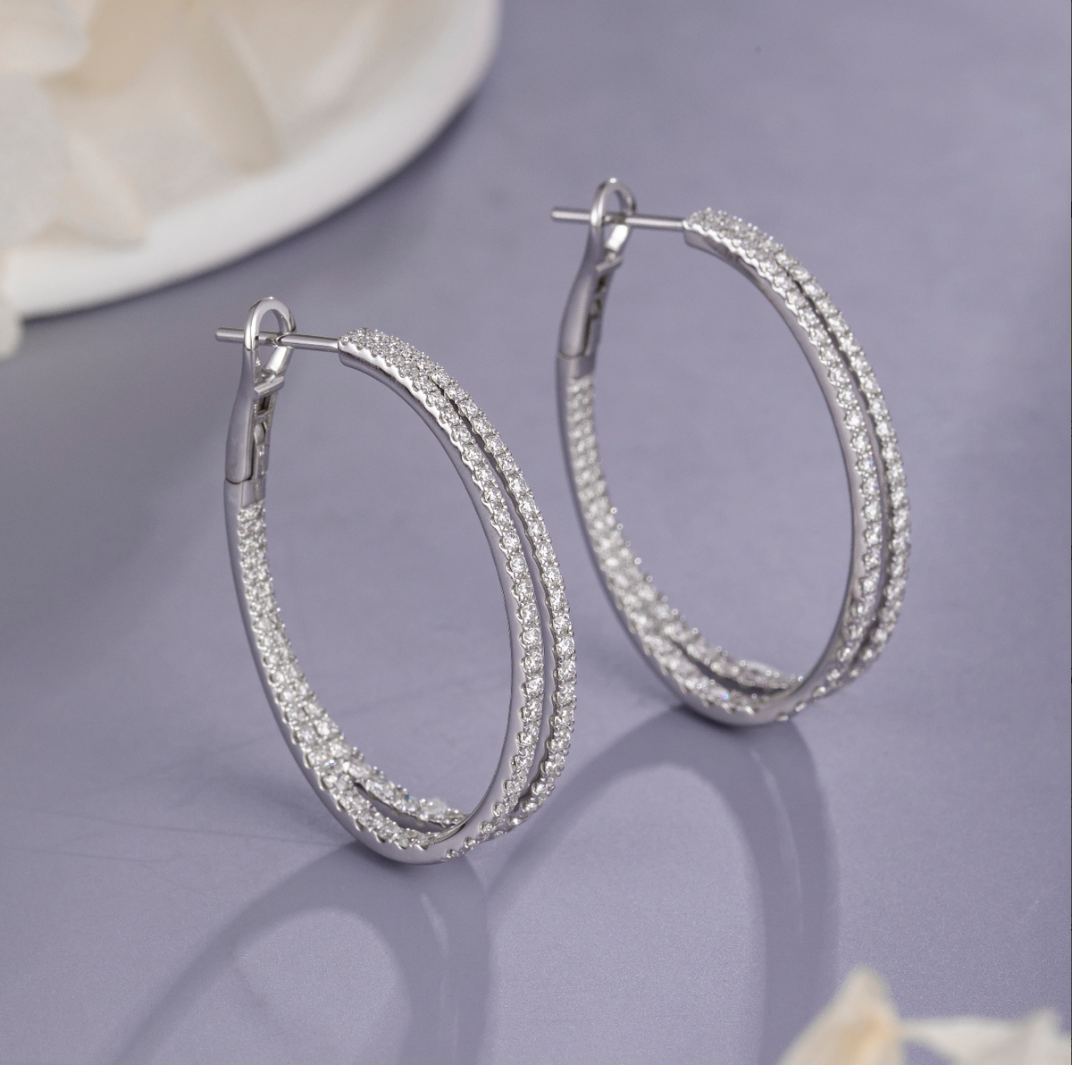 Double‑Row Pave Lab‑Grown Diamond Hoop Earrings in 14K(1.62CT/1.7CT)