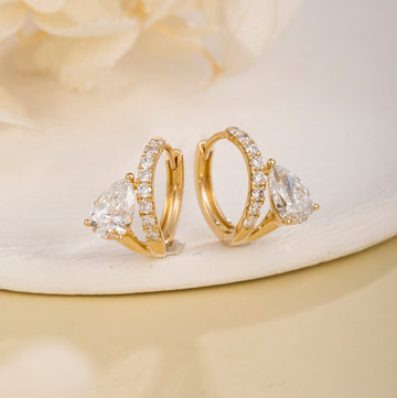 1.98CT Pear Lab‑Grown Diamond Huggie Earrings with Pavé Side Band in 14K Yellow Gold