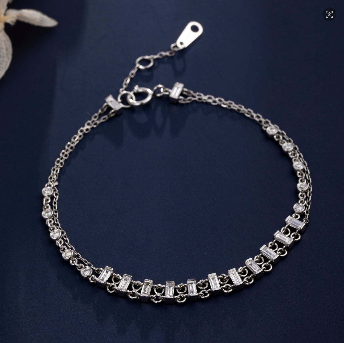 0.78CT Trapezoid‑Cut & Round Lab‑Grown Diamond Double‑Chain Adjustable Bracelet