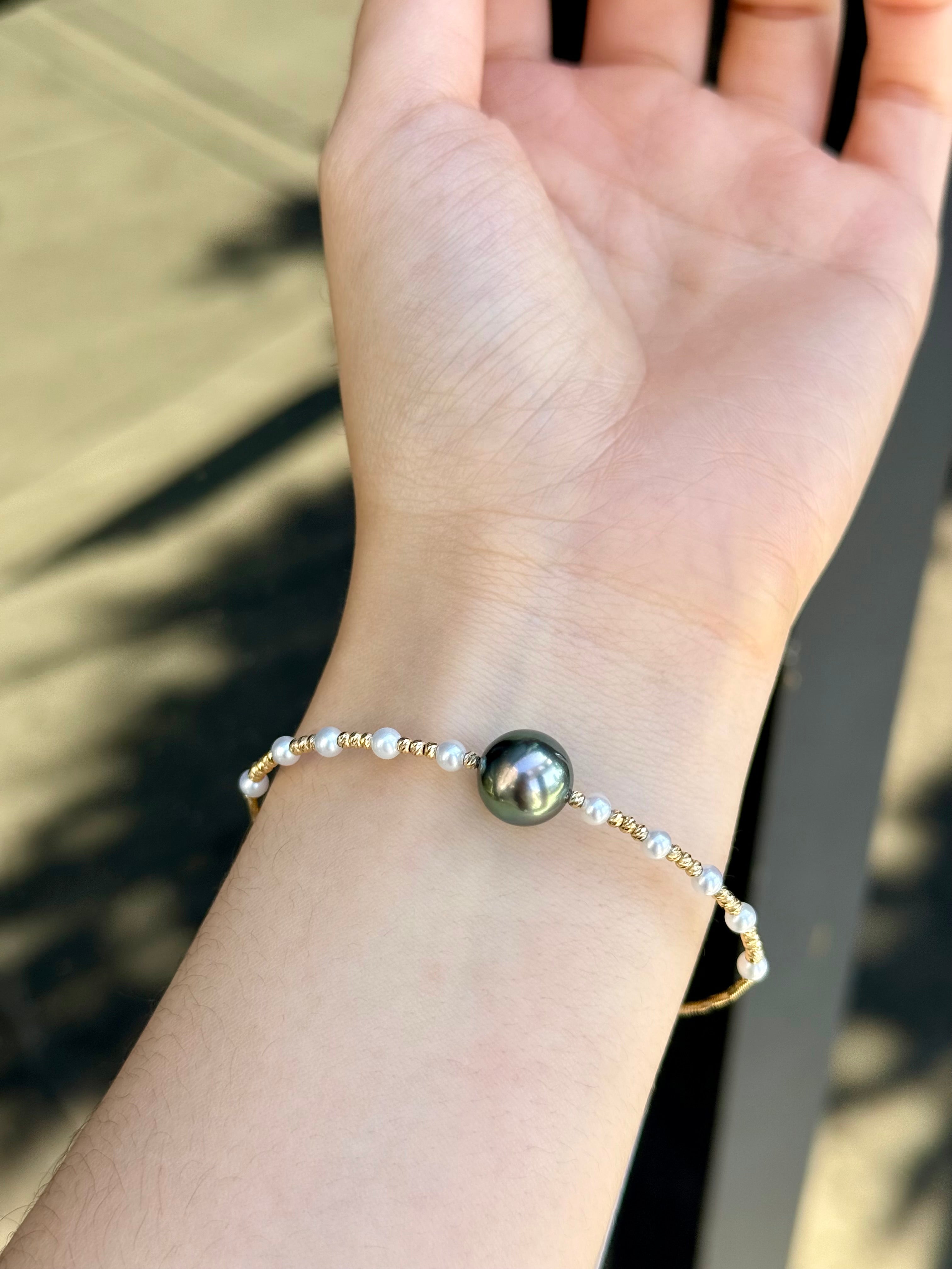 10mm Tahitian Pearl&Akoya Pearl Spring Bracelet