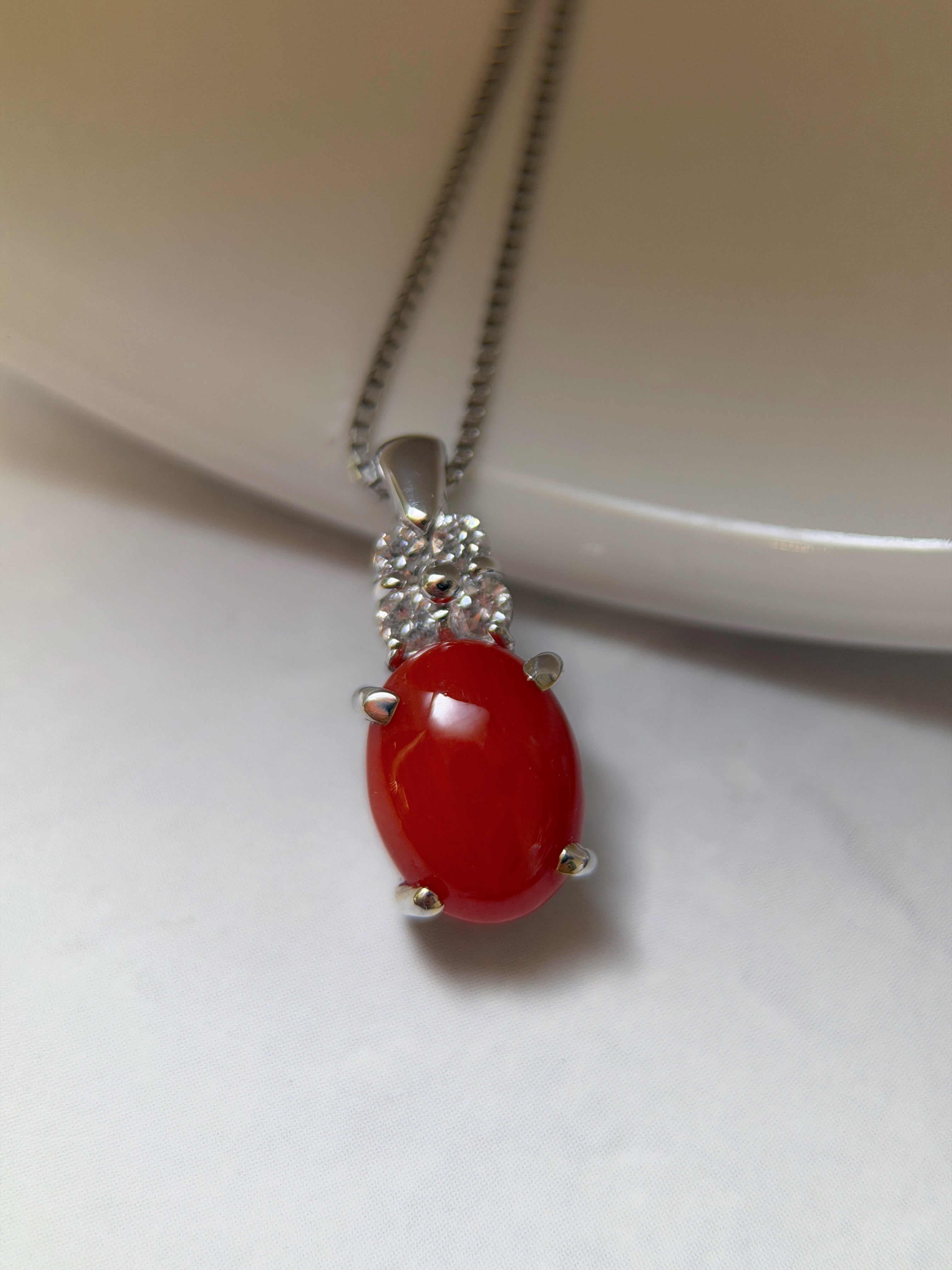 K18 Japanese Aka Coral 1.51ct Natural Diamond Pendant Necklace
