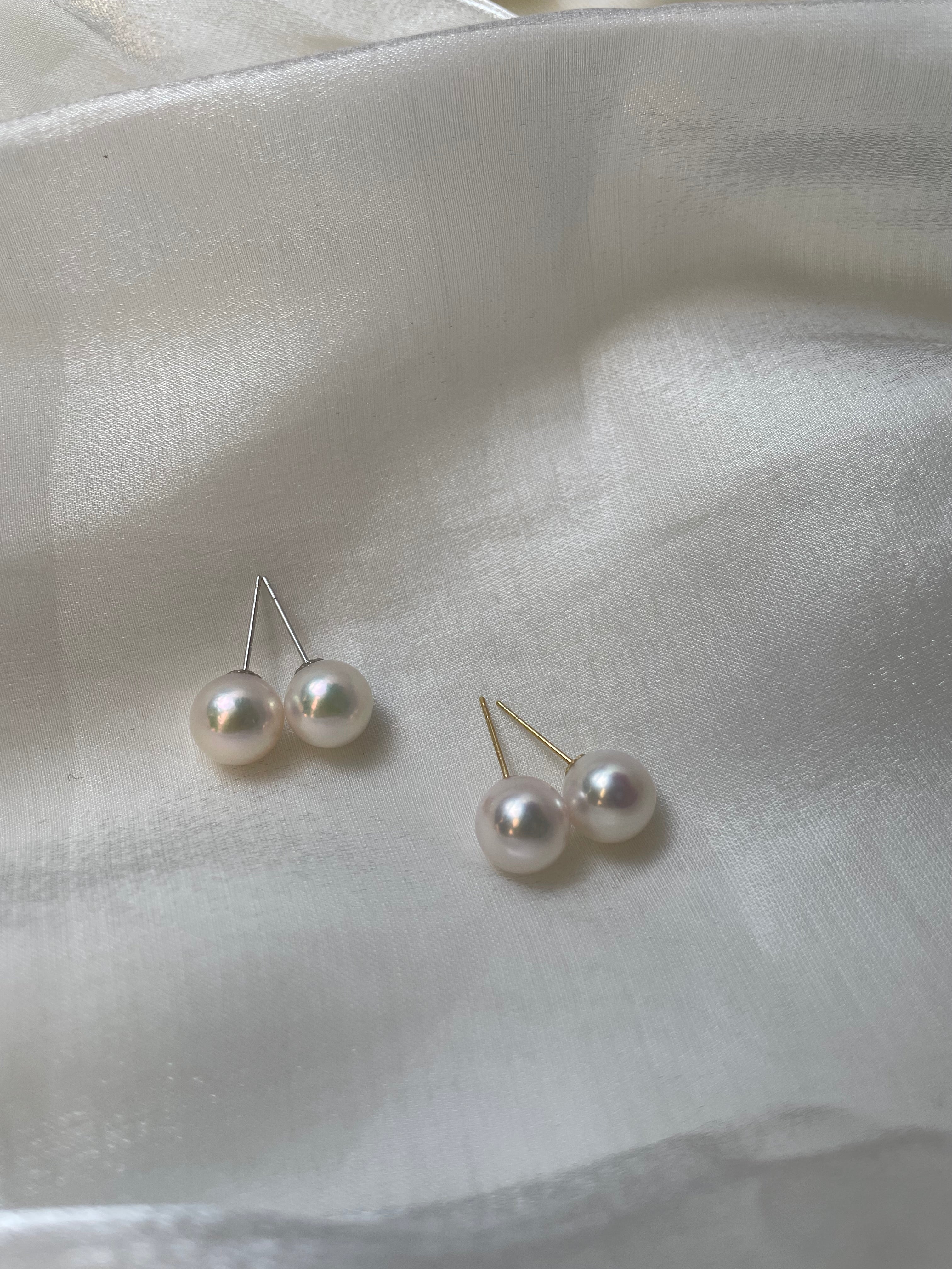8-8.5mm Akoya Earrings in 18k Y/W Gold