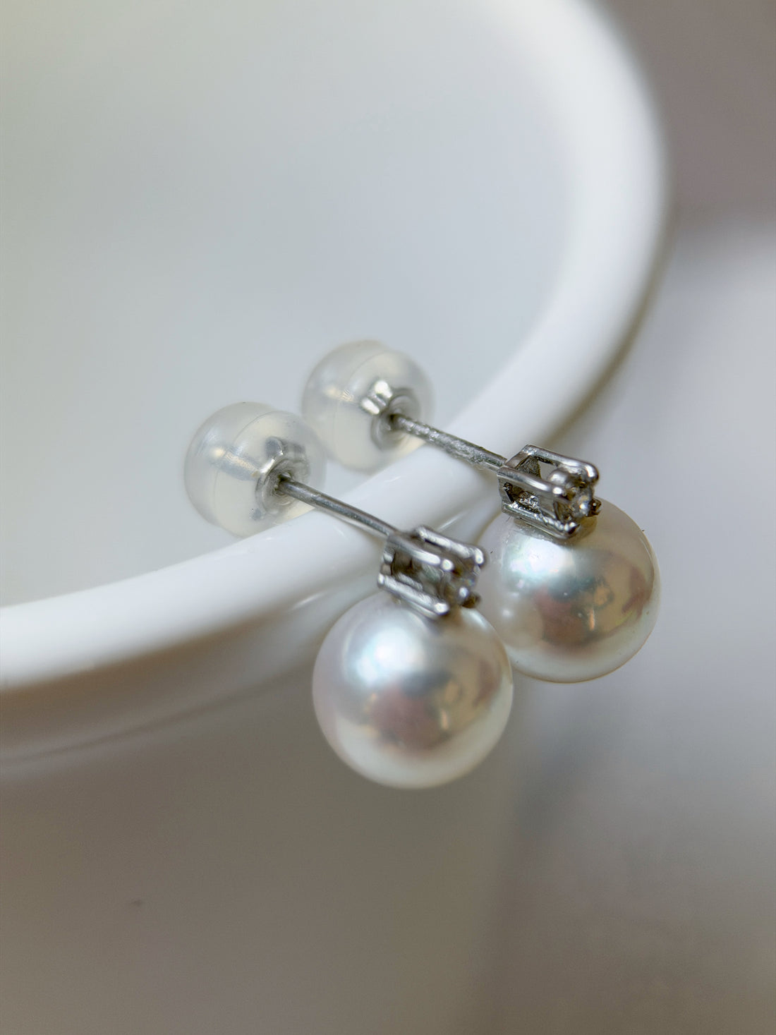 Diamond Akoya Pearl Drop Stud Earrings