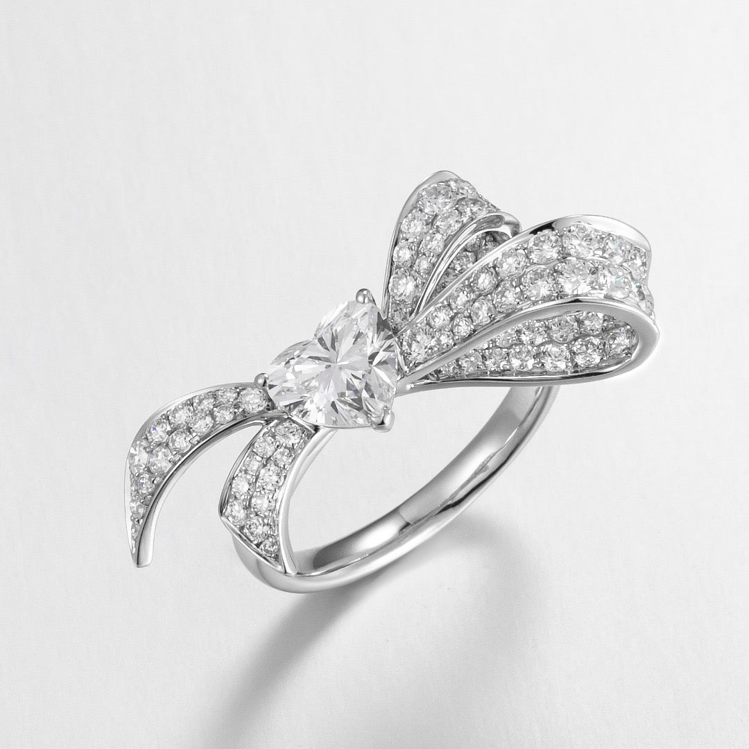 Pavé Ribbon Heart Ring Lab Grown Diamond 1.4CT