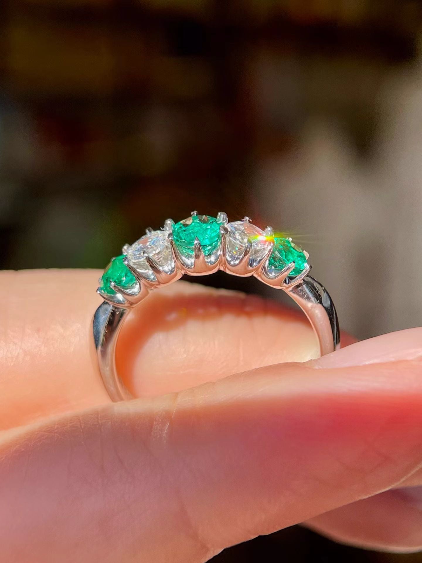 0.56ct Natural Emerald & Diamond Half Eternity Band Ring in Pt900