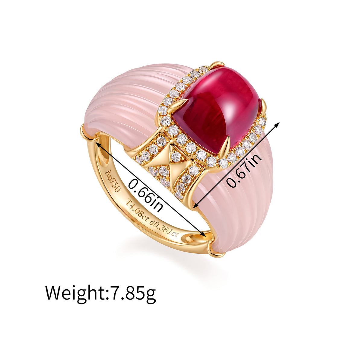 4CT Natural Tourmaline Rose Quartz Diamond Ring in 18K Gold
