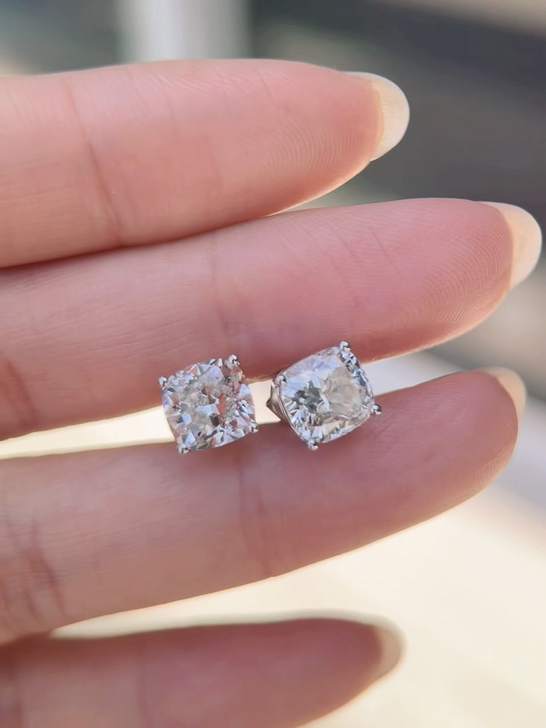 4ct Cushion Lab Diamond Stud Earrings, PT950