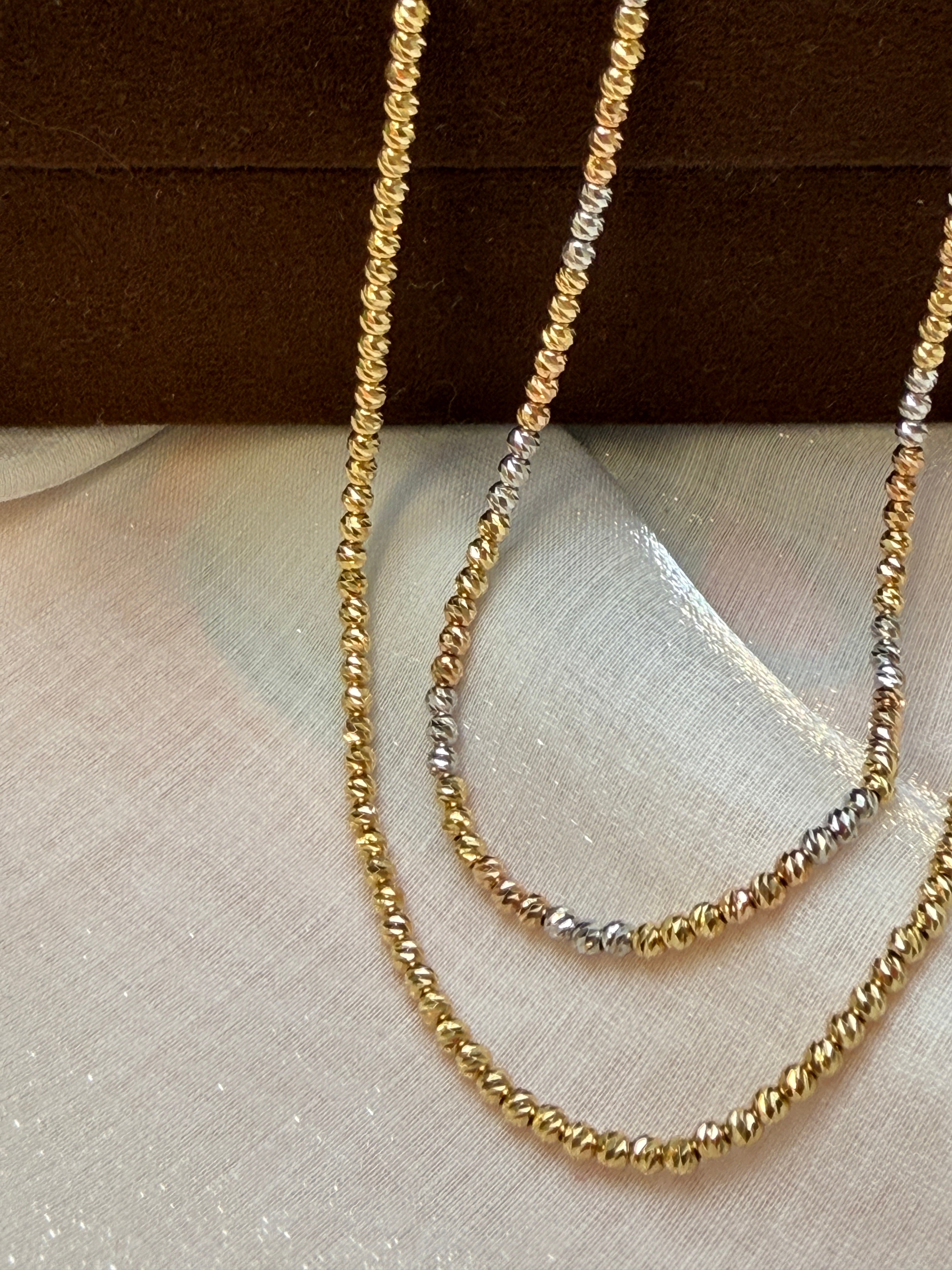 Diamond-cut bead chain In K18 Tri-color Gold