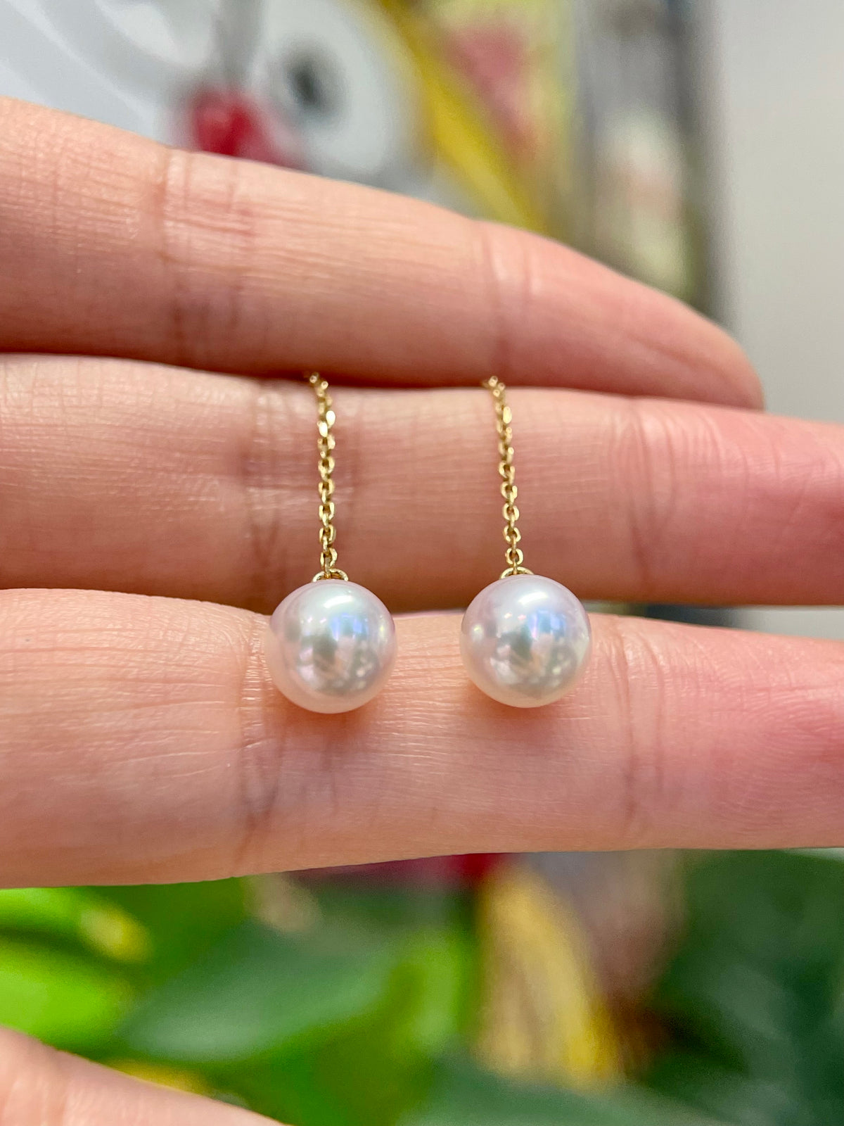 Certified 7.5-8mm Akoya Cultured Pearl Earrings in 18k Yellow Gold