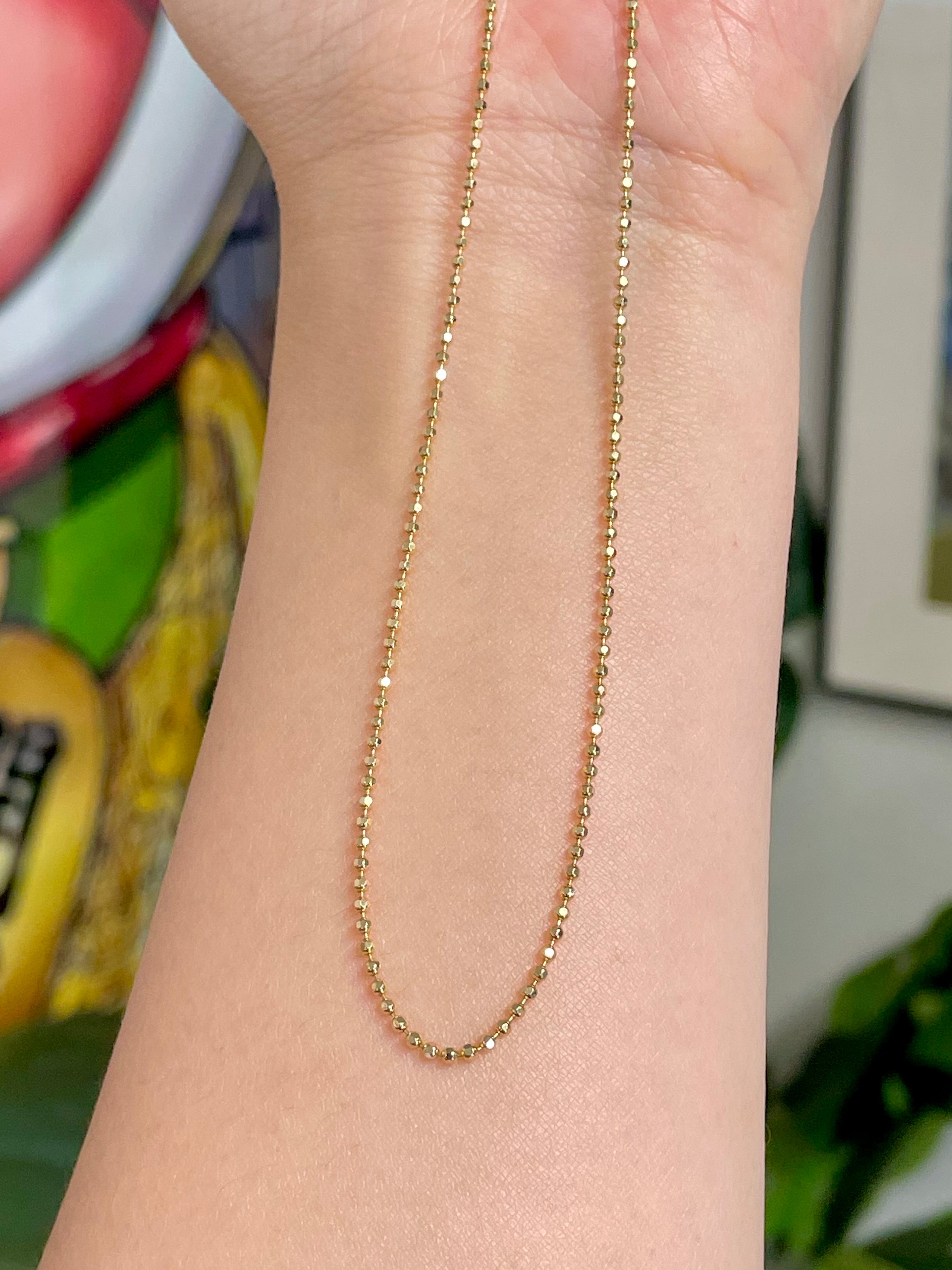 K18 Yellow Gold Adjustable Hollow Ball Chain Necklace 17.7 inchs(45cm)/4.41g