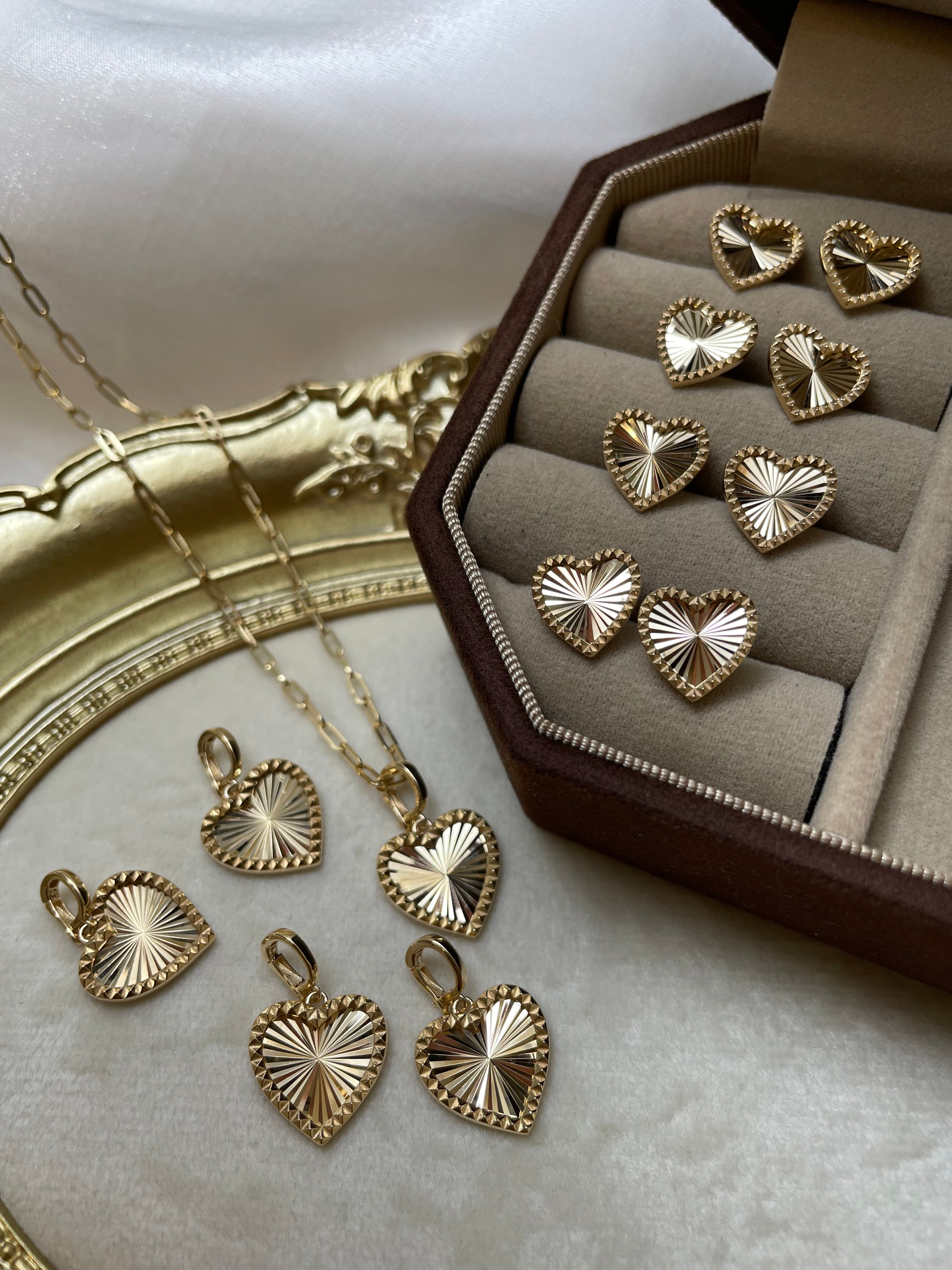 k18 Laser-Faceted Heart Pendants