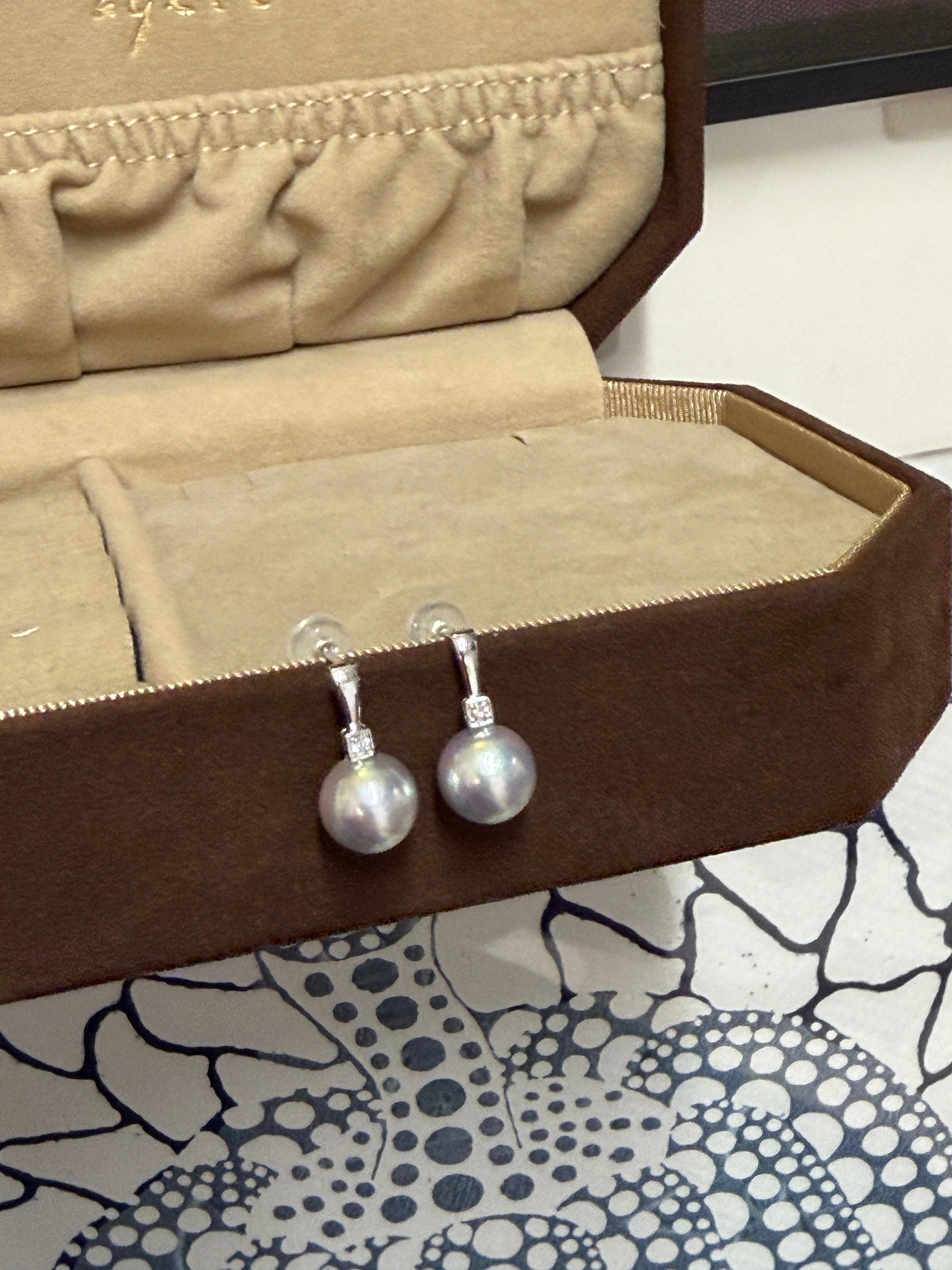 8.3mm Akoya Cultured Pearl Earrings in 18K White Gold