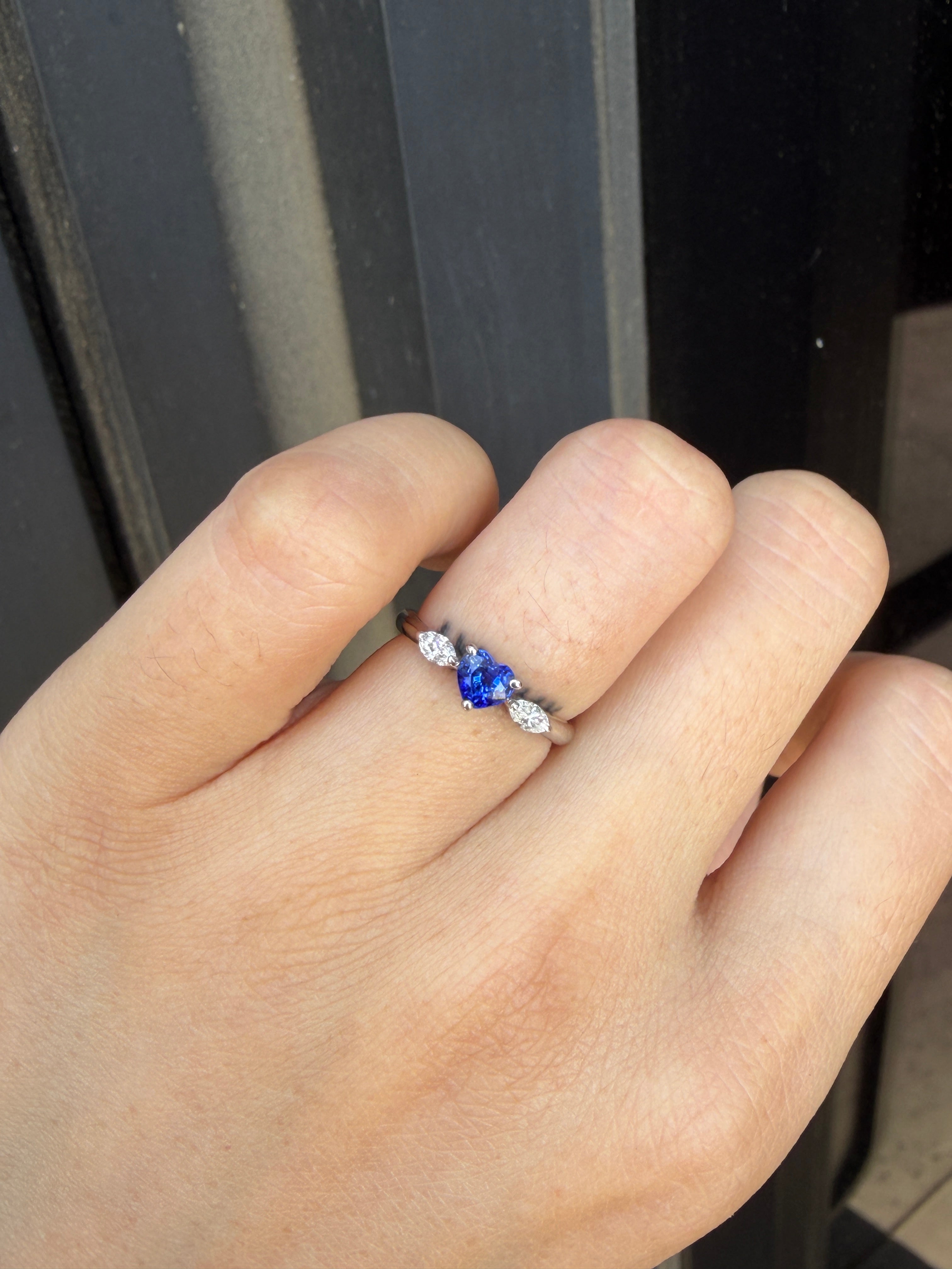 PT900 0.55ct Vivid Cornflower Blue Heart Sapphire & Diamond Ring