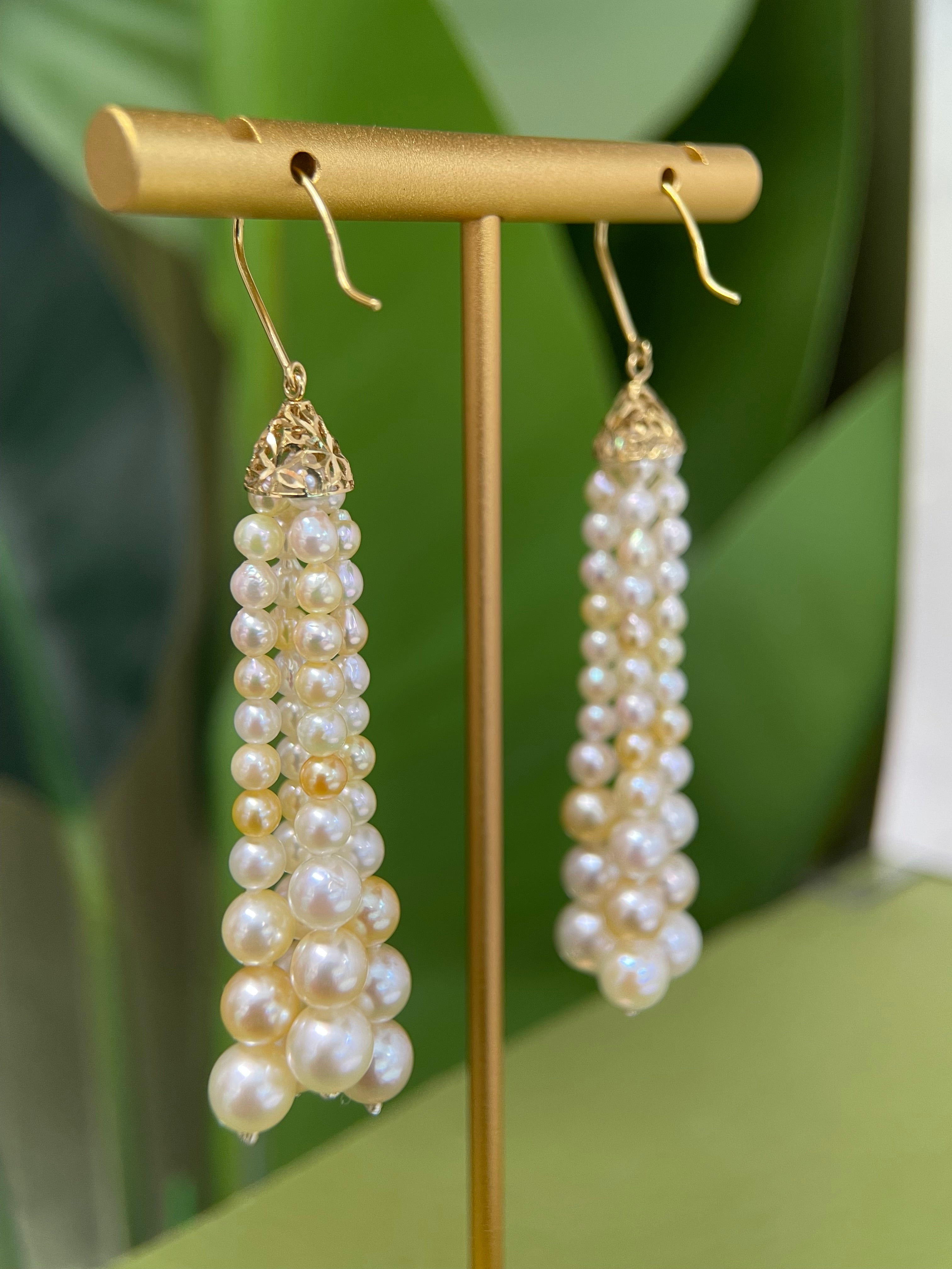 Akoya Pearl Lace Tassel Drop Earrings