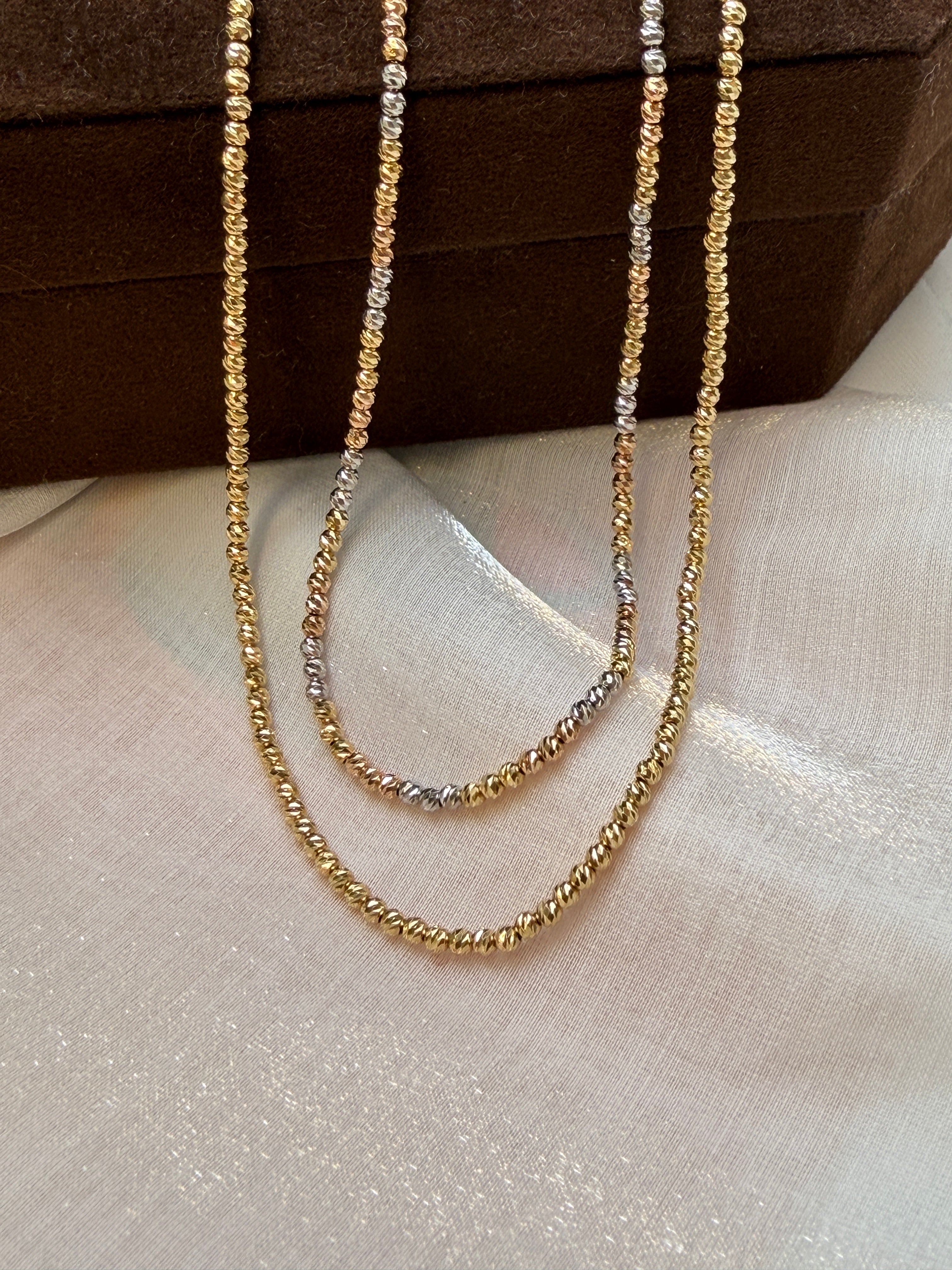 Diamond-cut bead chain In K18 Tri-color Gold