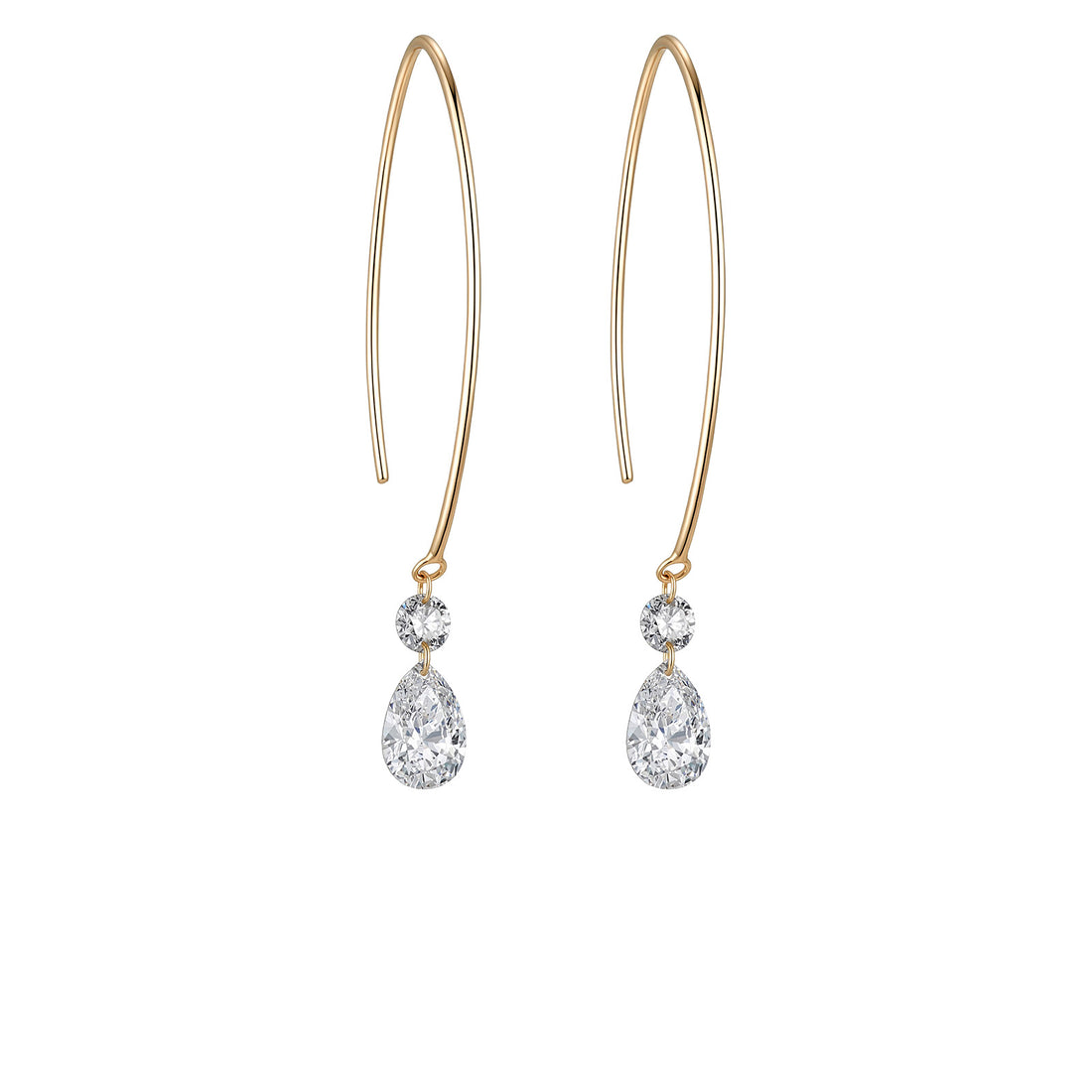 1.26CT Pear & Round Lab‑Grown Diamond Drop Open Wire Hoop Earrings in 14K