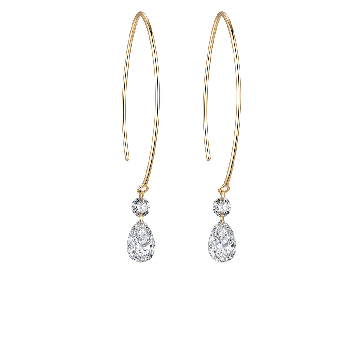 1.26CT Pear & Round Lab‑Grown Diamond Drop Open Wire Hoop Earrings in 14K