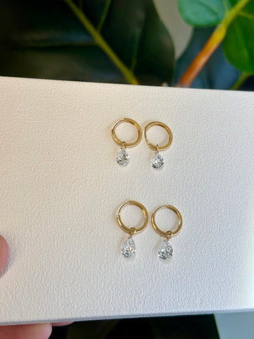Dainty Pear Diamond Hoop Earrings 1.5CT