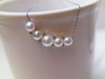 Akoya Pearl Natural Diamond Platinum Station Necklace