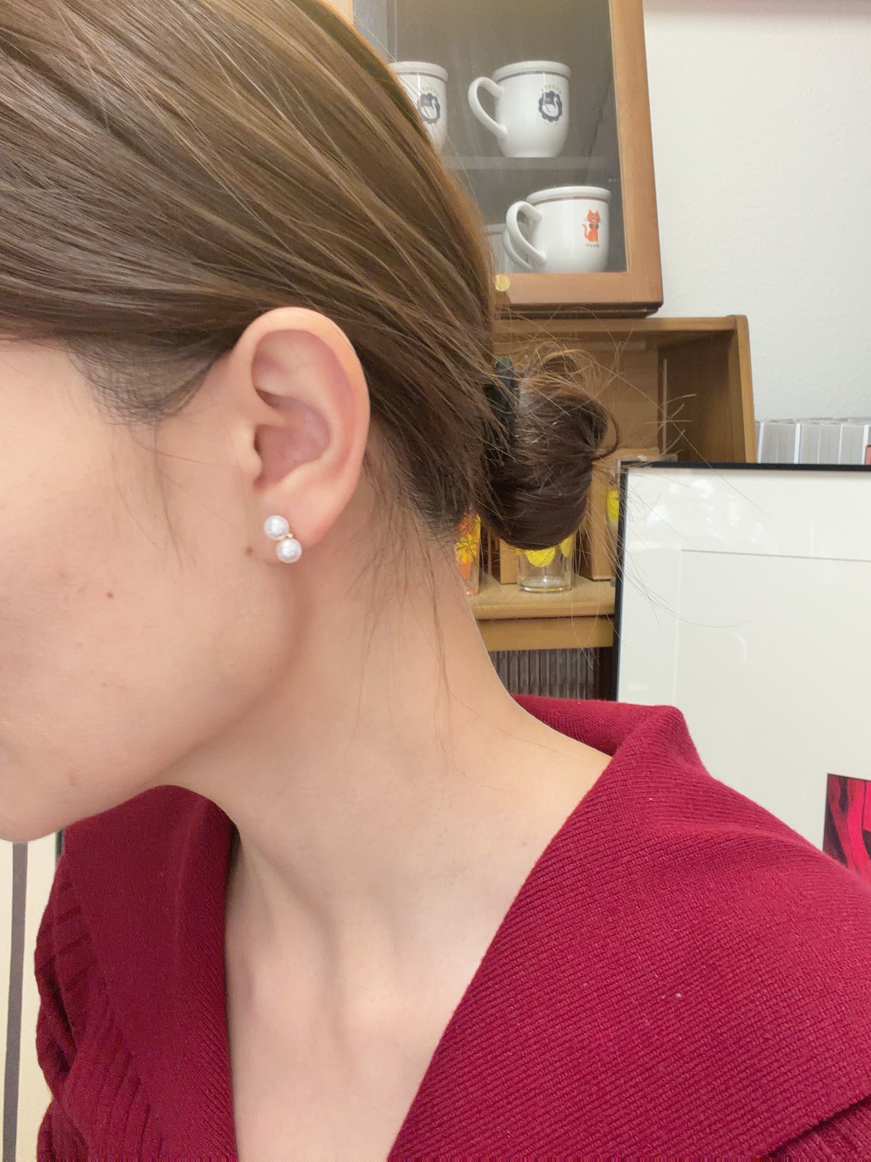 18K Gold Twin  6mm Akoya Pearl Drop Stud Earrings