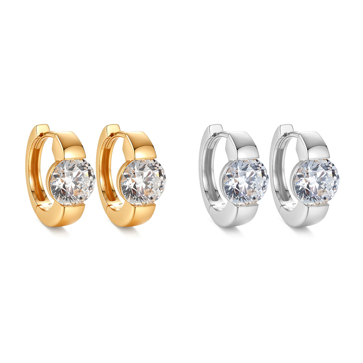 2CT Lab-Grown Diamond  Bezel Set Huggie Earrings in 18K