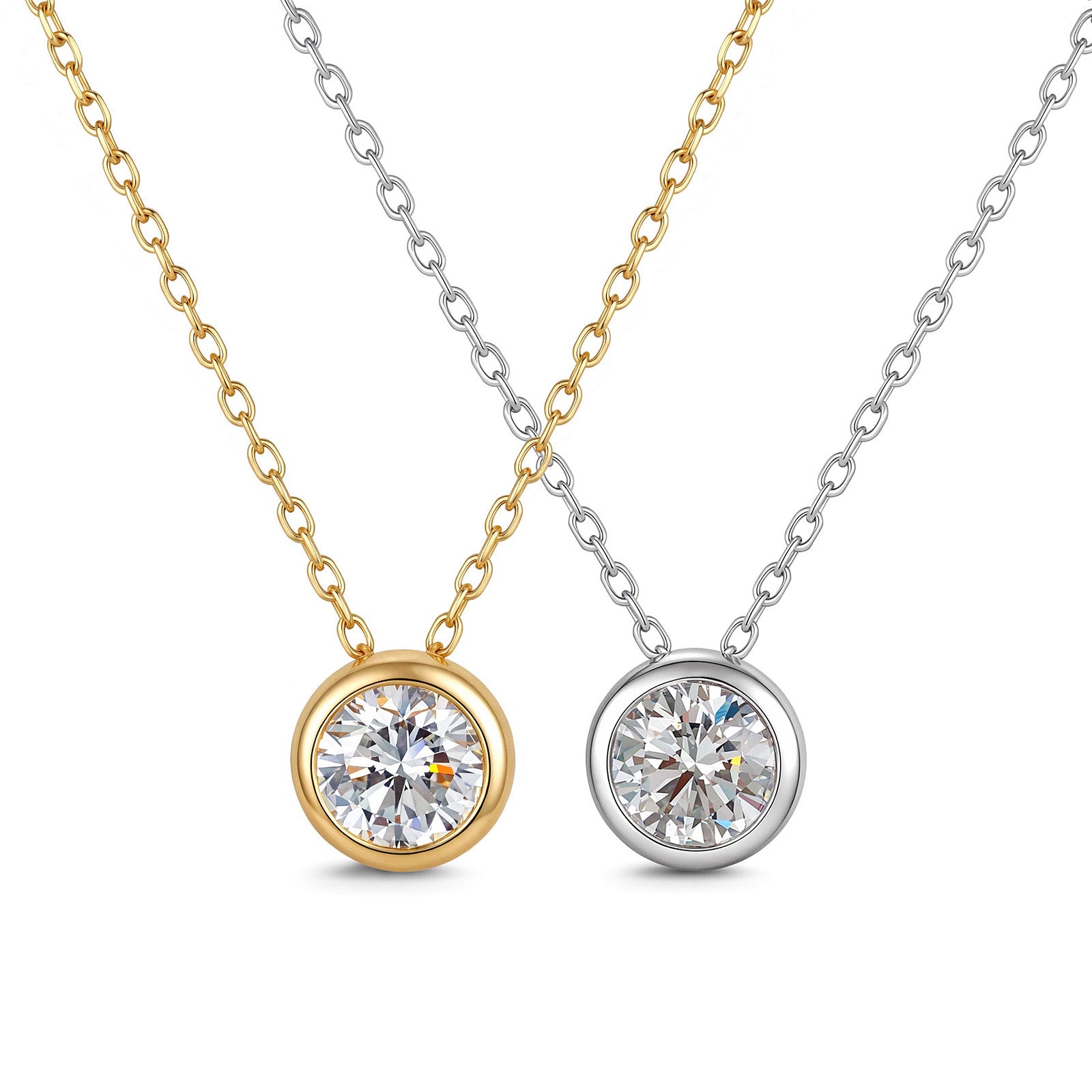 0.5CT Lab Grown Diamond Round Bezel Solitaire Necklace 14K