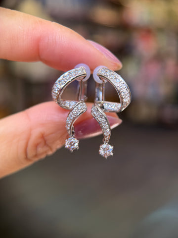 PT900 Platinum Twisted Ribbon Diamond Clip Earrings(0.78ct/p)