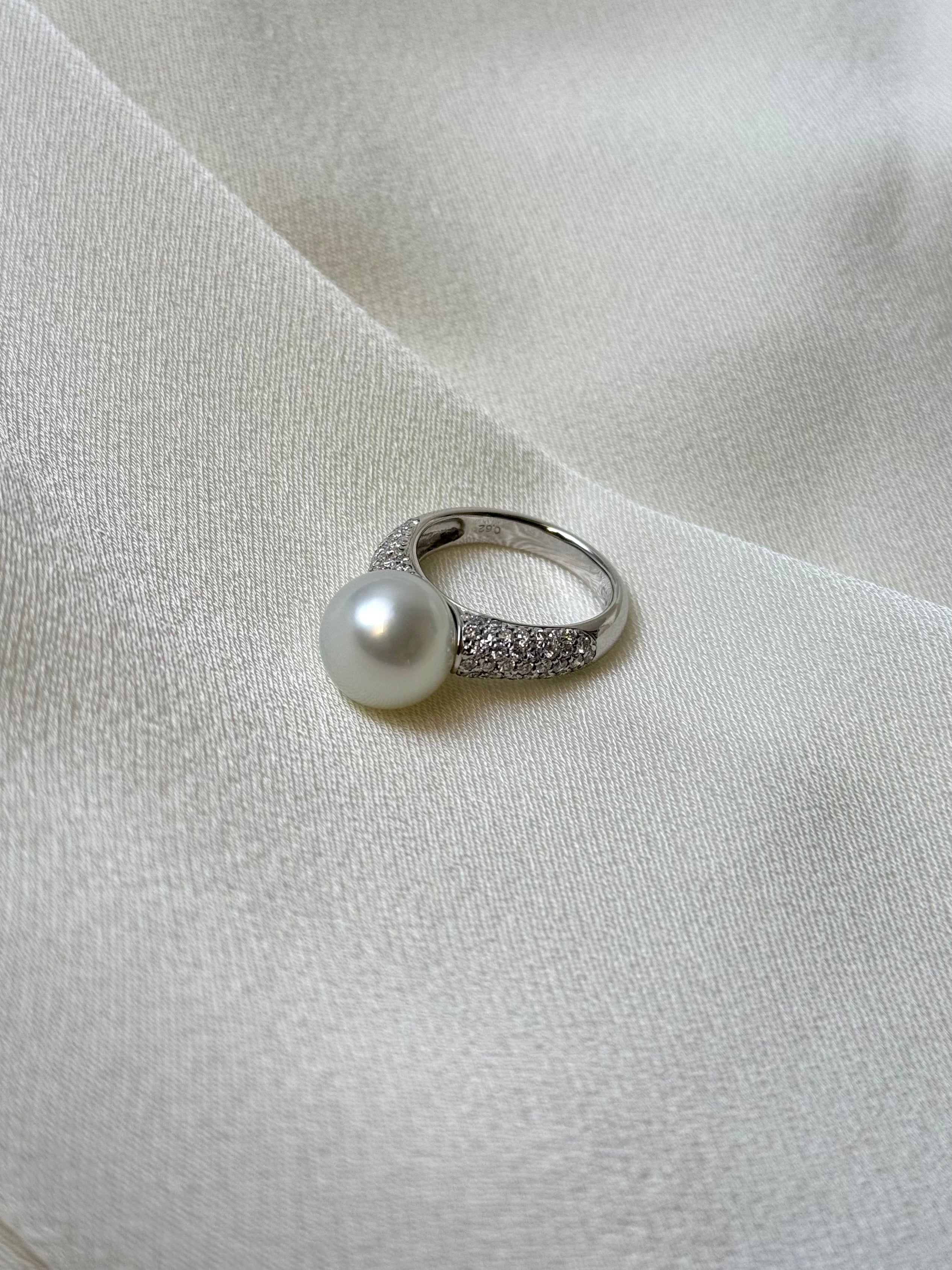 10.6mm White Southsea Pearl Ring in 18K White Gold
