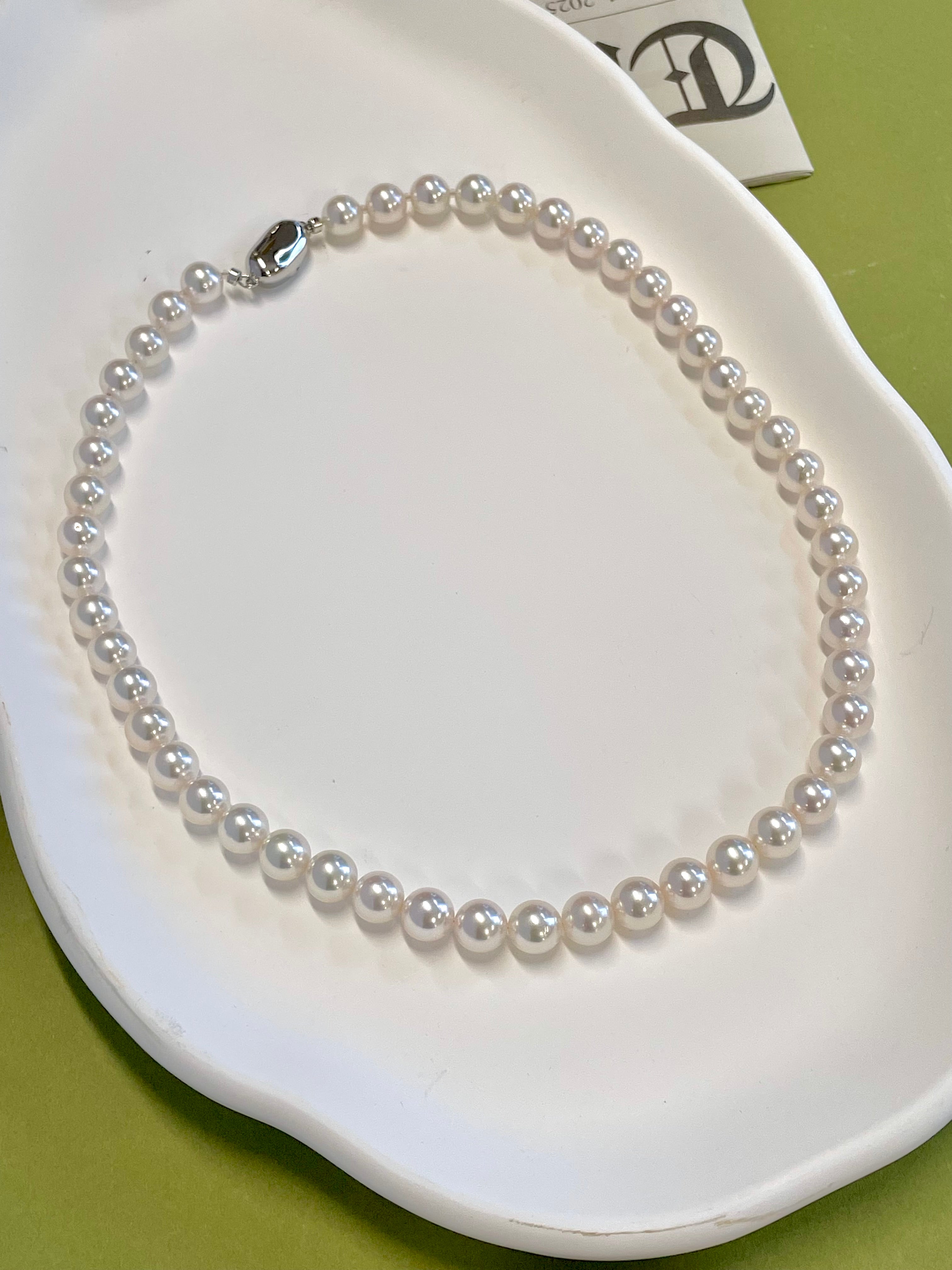 Certified 8-8.5mm Japanese Akoya White Pearl Necklace - AAA Quality