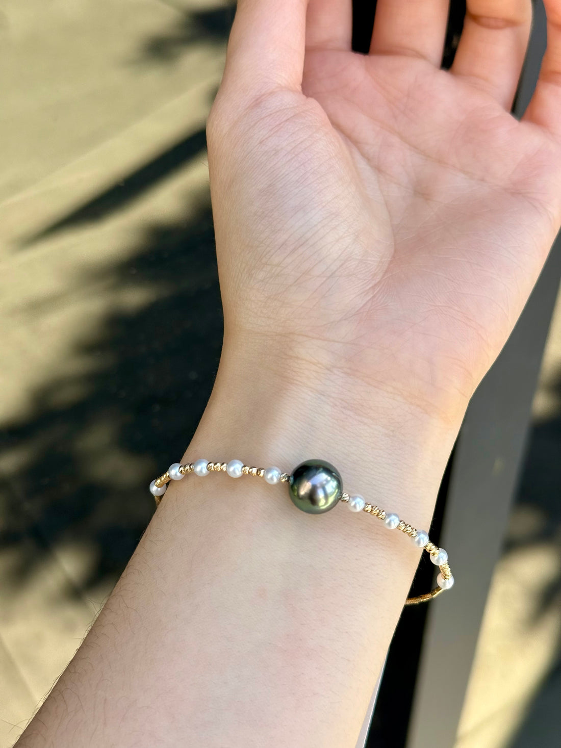 10mm Tahitian Pearl&Akoya Pearl Spring Bracelet