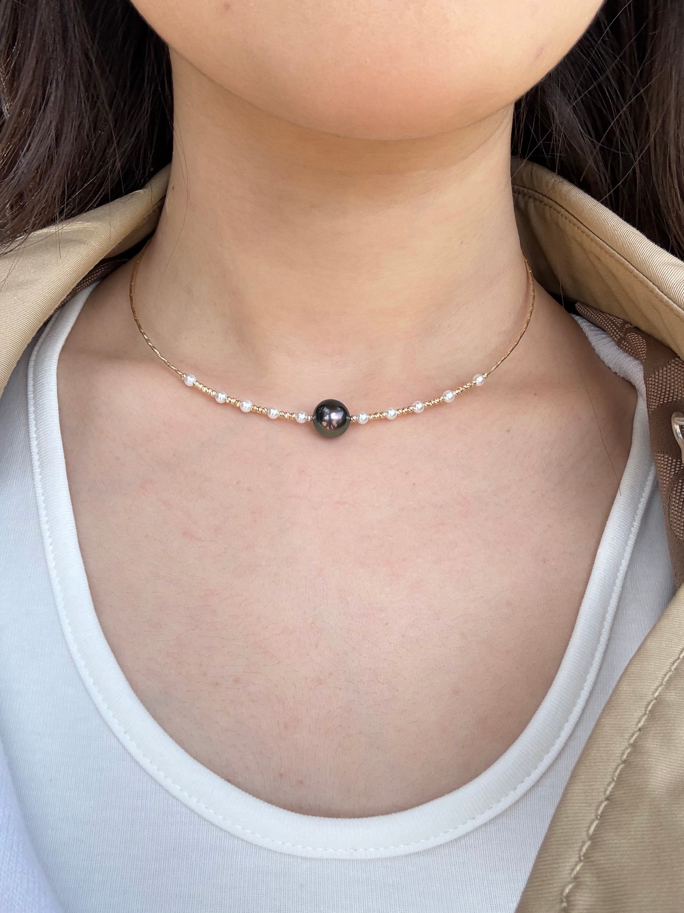 10.2mm Tahitian Pearl South Sea Golden Pearl  Collar Necklace